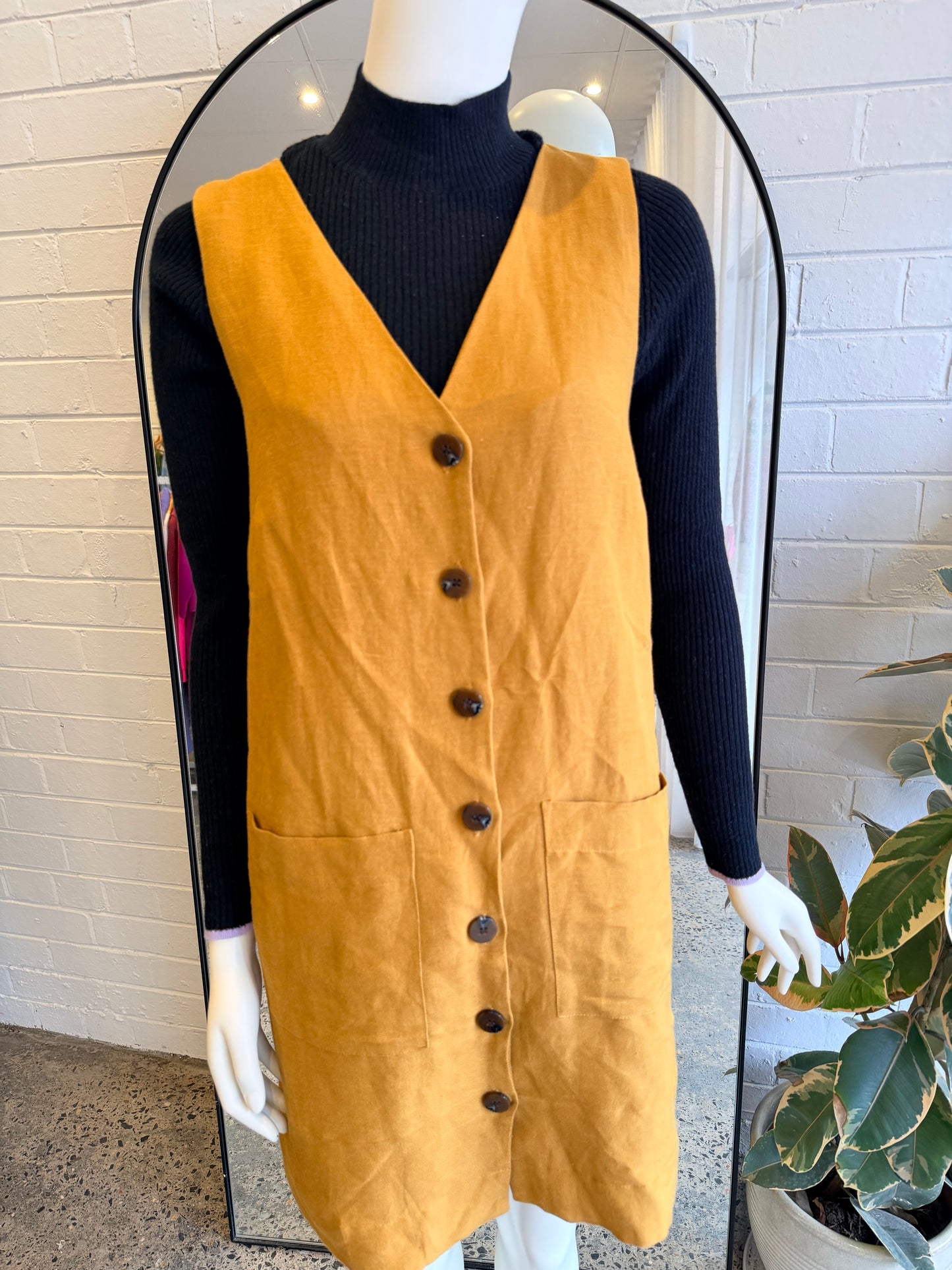 Gorman Mustard Linen Shift Dress - Size 10