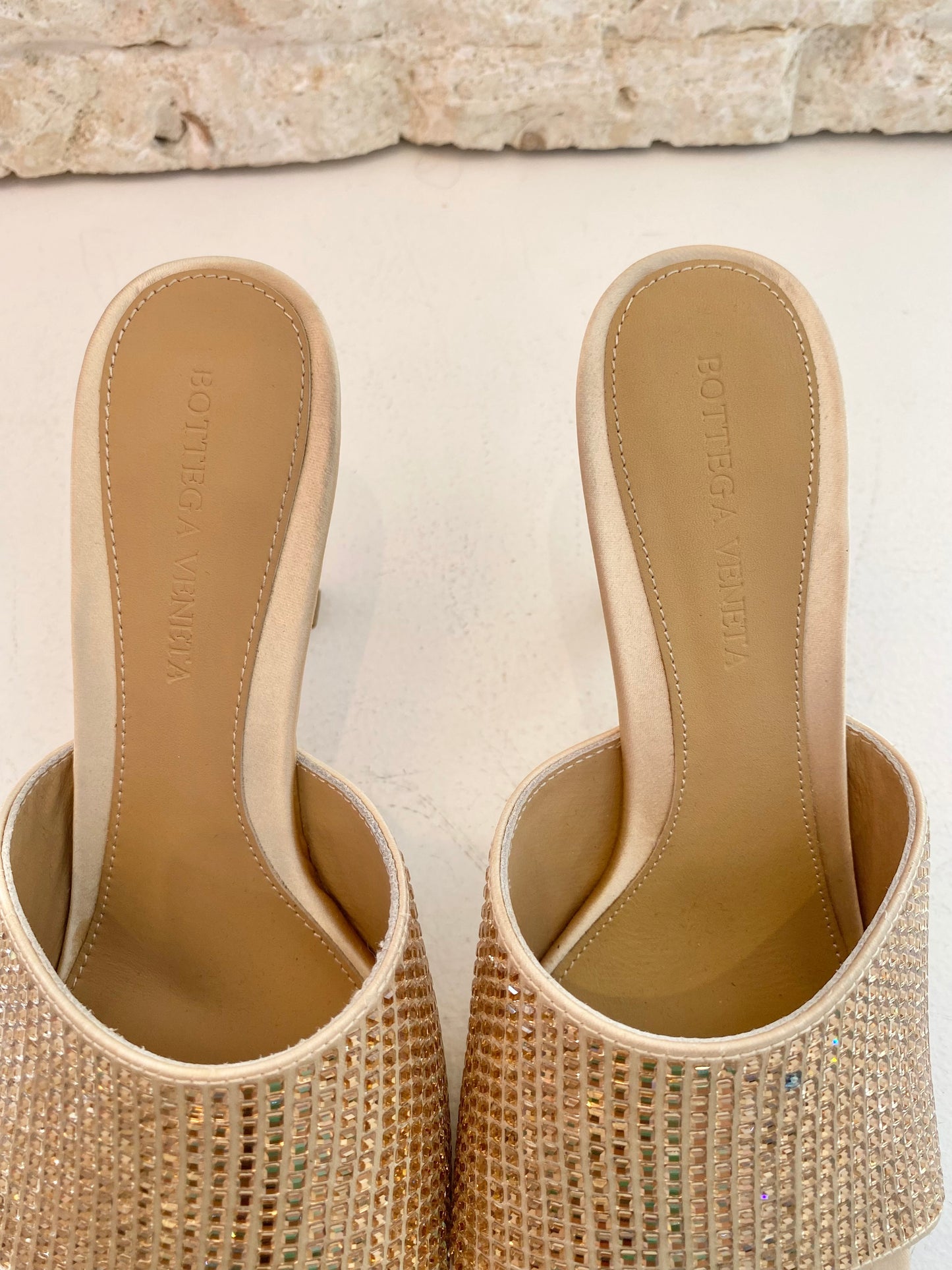 Bottega Veneta Champage Square Toe Mules - Size 40