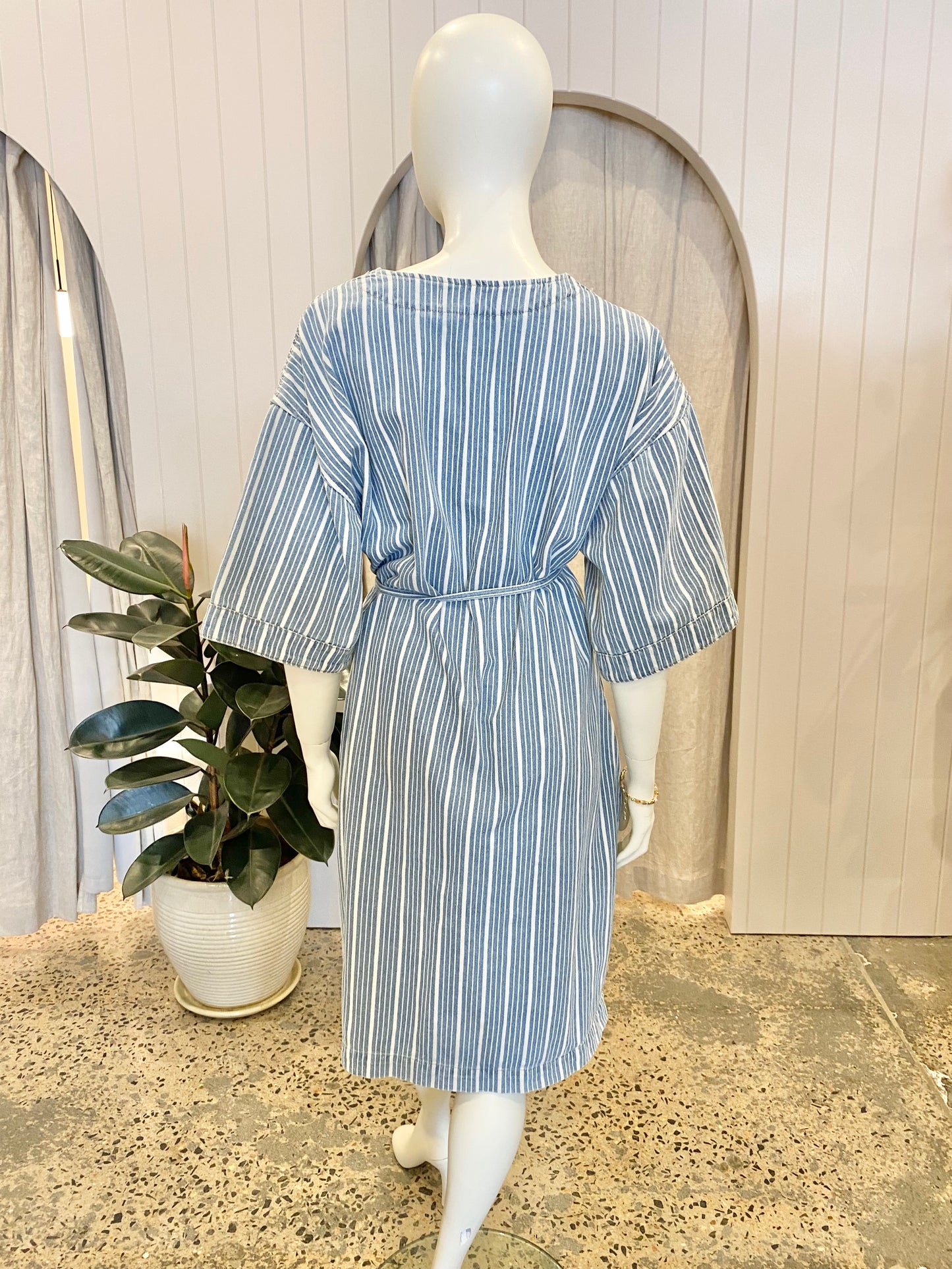 Kireina Denim Stripe Dress - Size 14