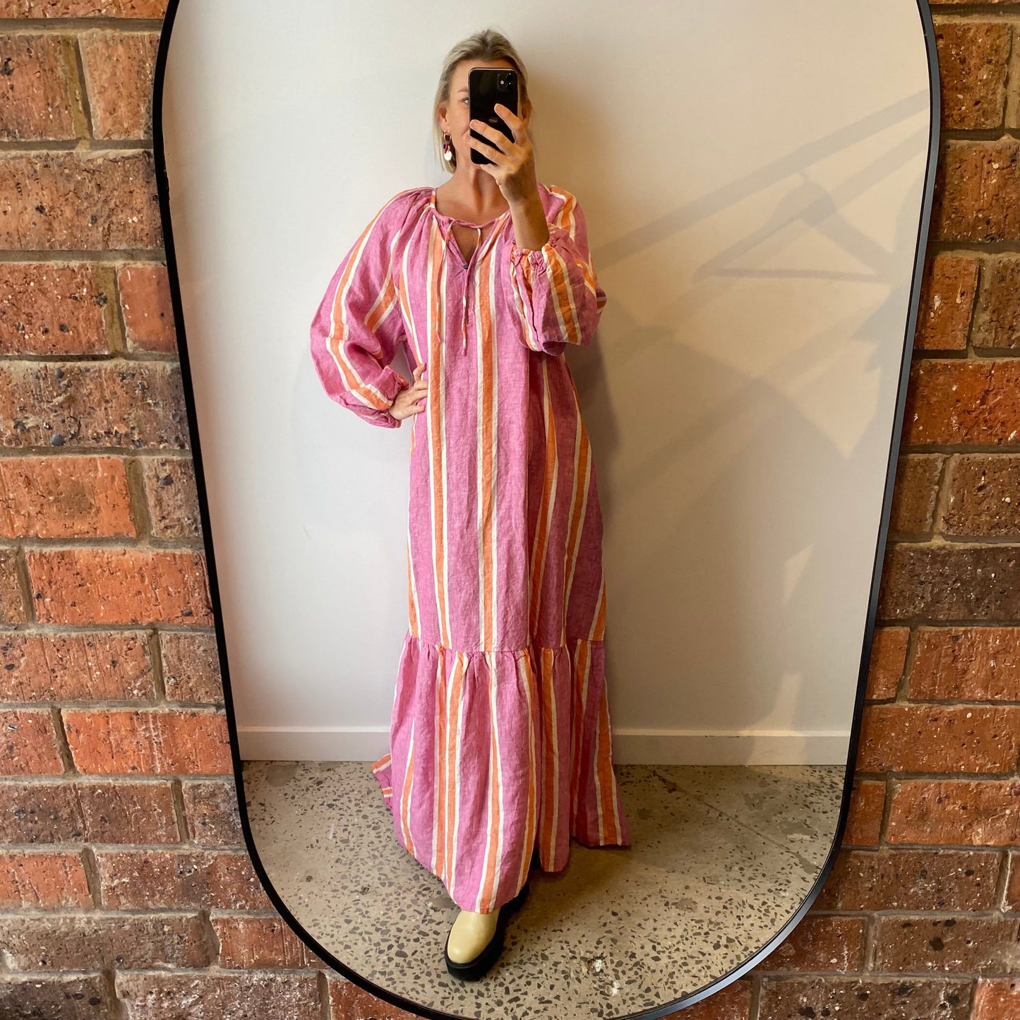 Society of Wanderers Wildberry Stripe Linen Maxi Dress - Size 10-14