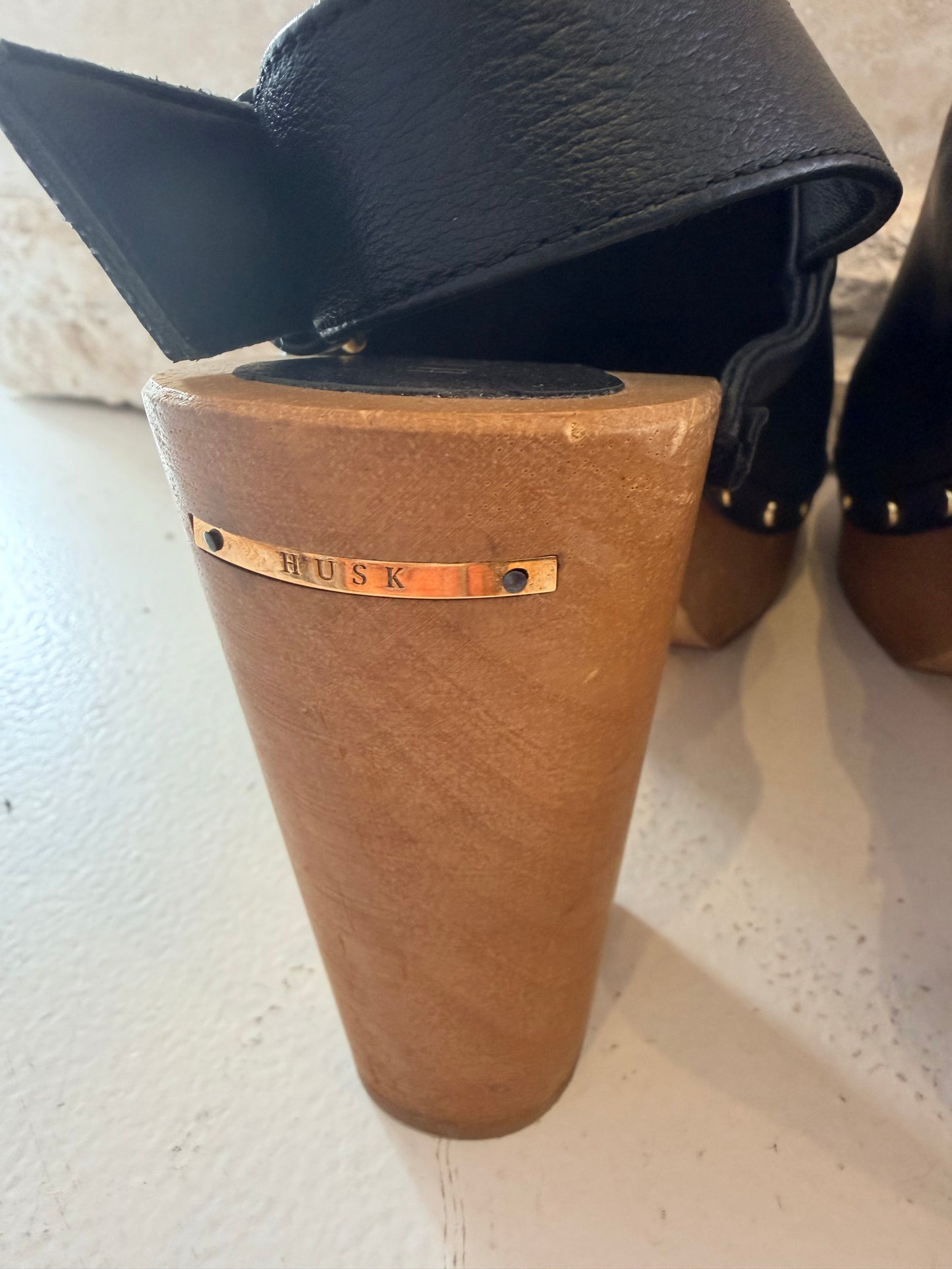 Husk Black Leather Clogs - Size 39
