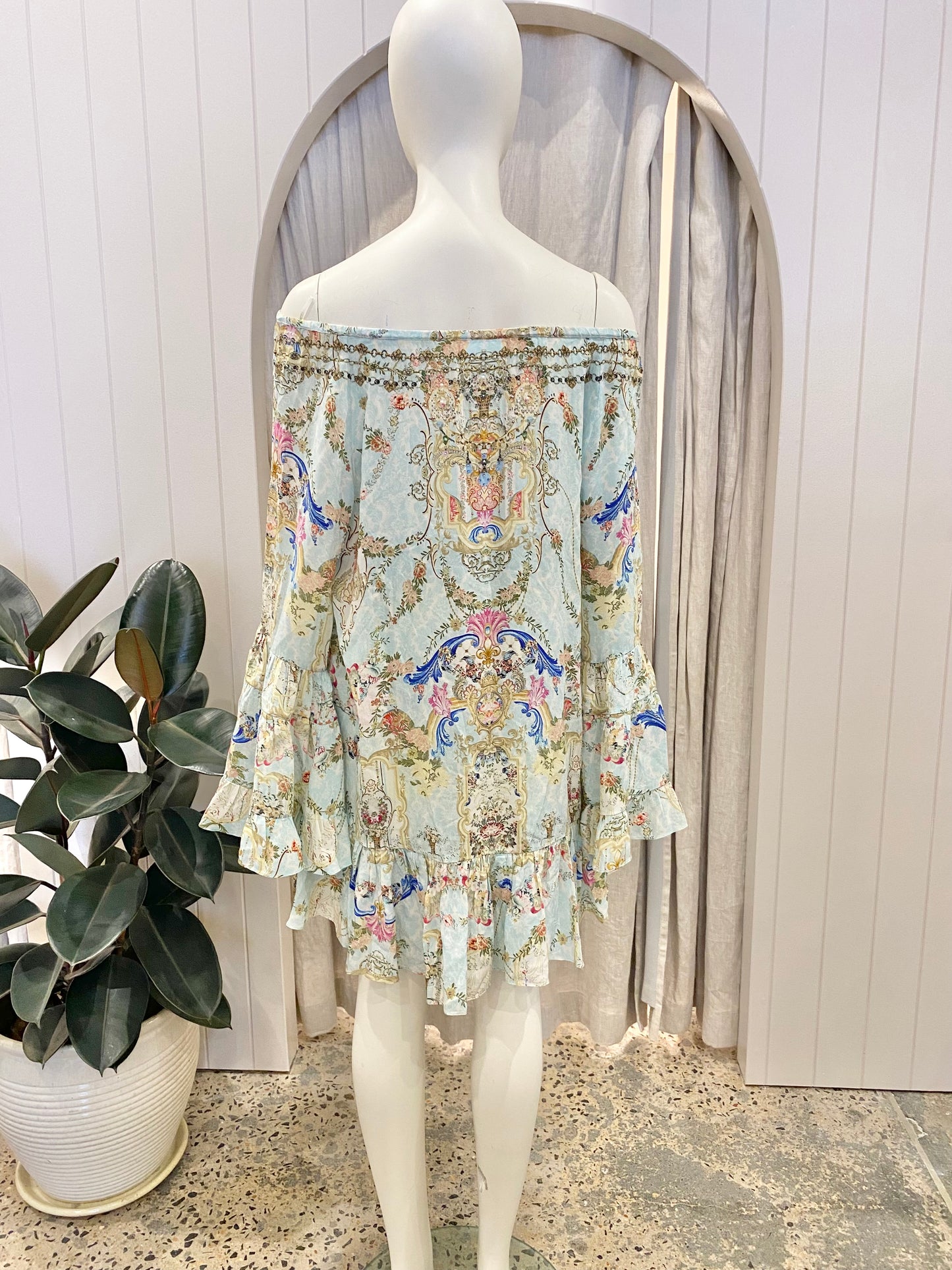 Camilla Versailles Sky A Line Frill Hem Dress - Size 10