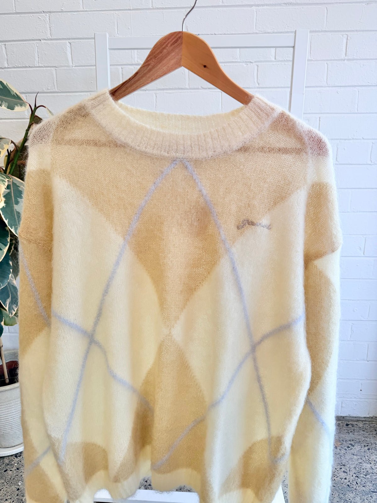 Ganni Argyle Intarsia Mohair Blend Jumper - Size S/M (10 - 14)