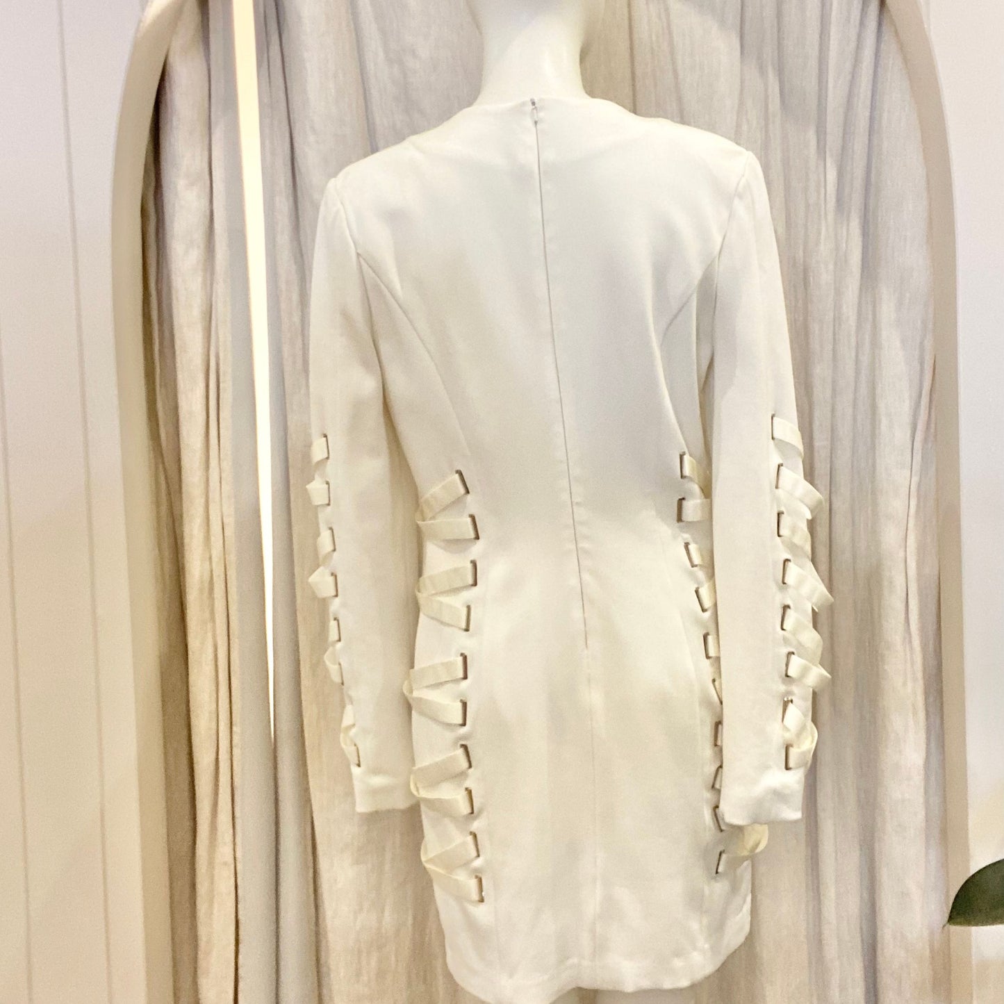 Misha Lace Up Mini Dress in Ivory - Size 12