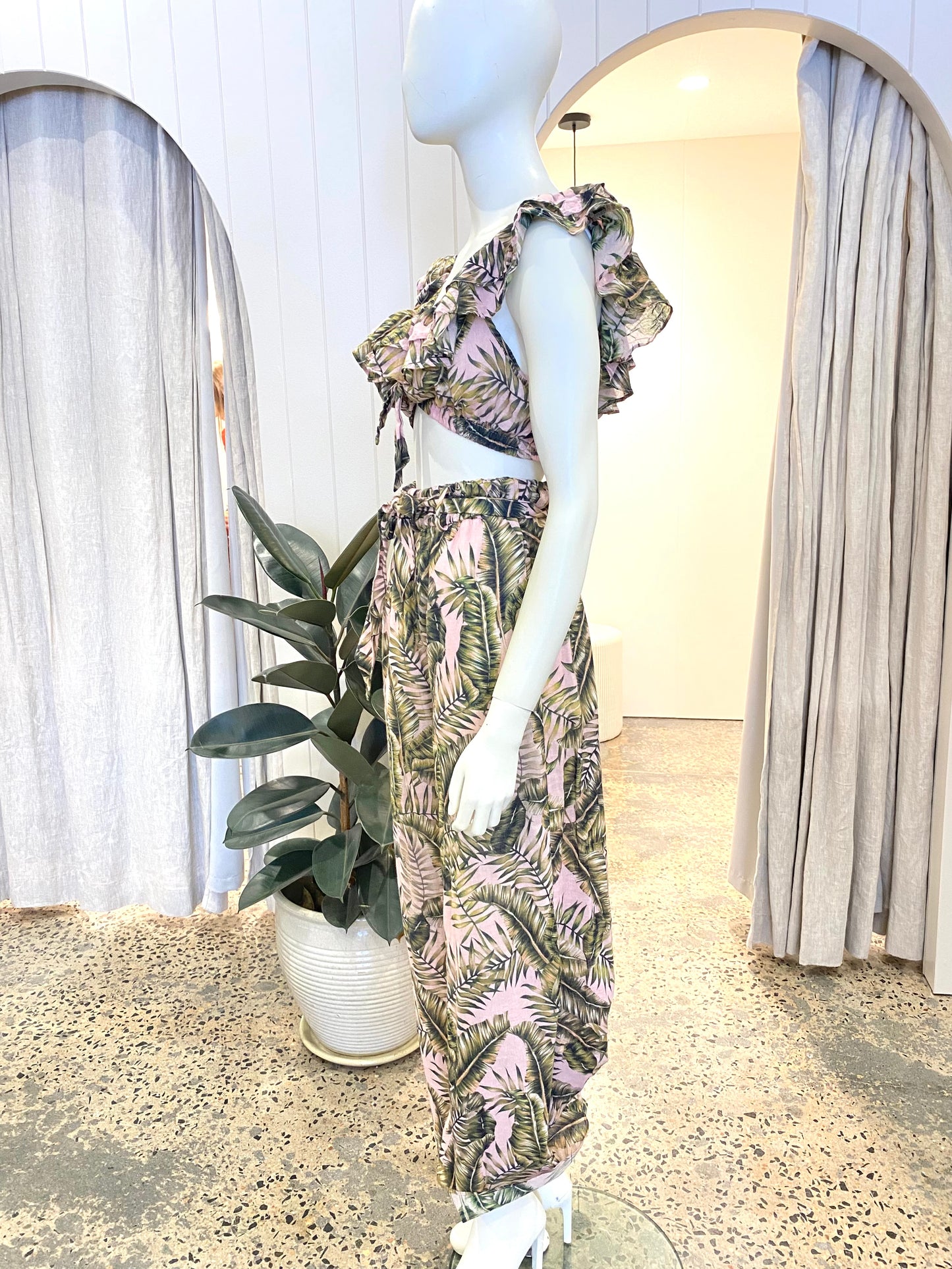 Suboo Cotton Palm Print Pant and Top Set - Size 8 - 10