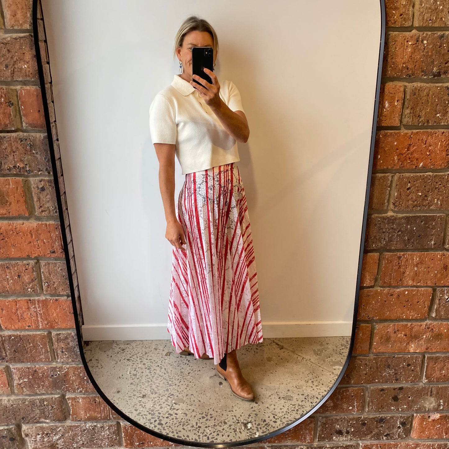 Scanlan Theodore Lace Stripe Midi Skirt - Size 8