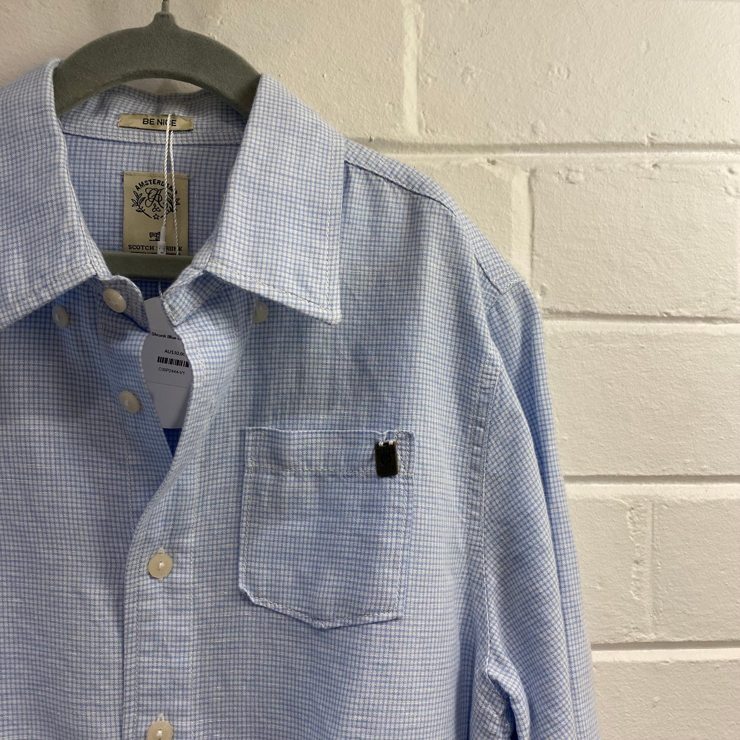 Scotch and Soda Blue Check Shirt - Size 12