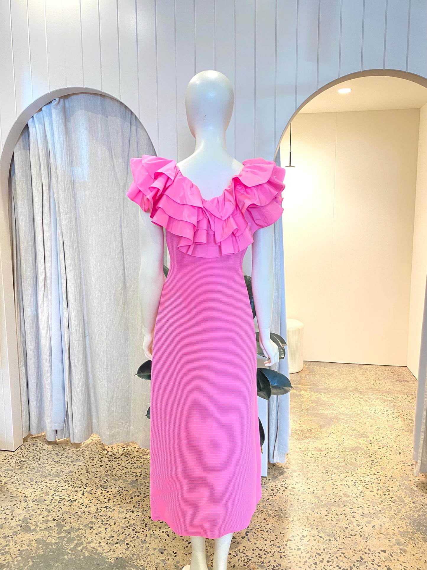 AJE Pink Transcendent Ruffle Midi Dress - Size M (10)