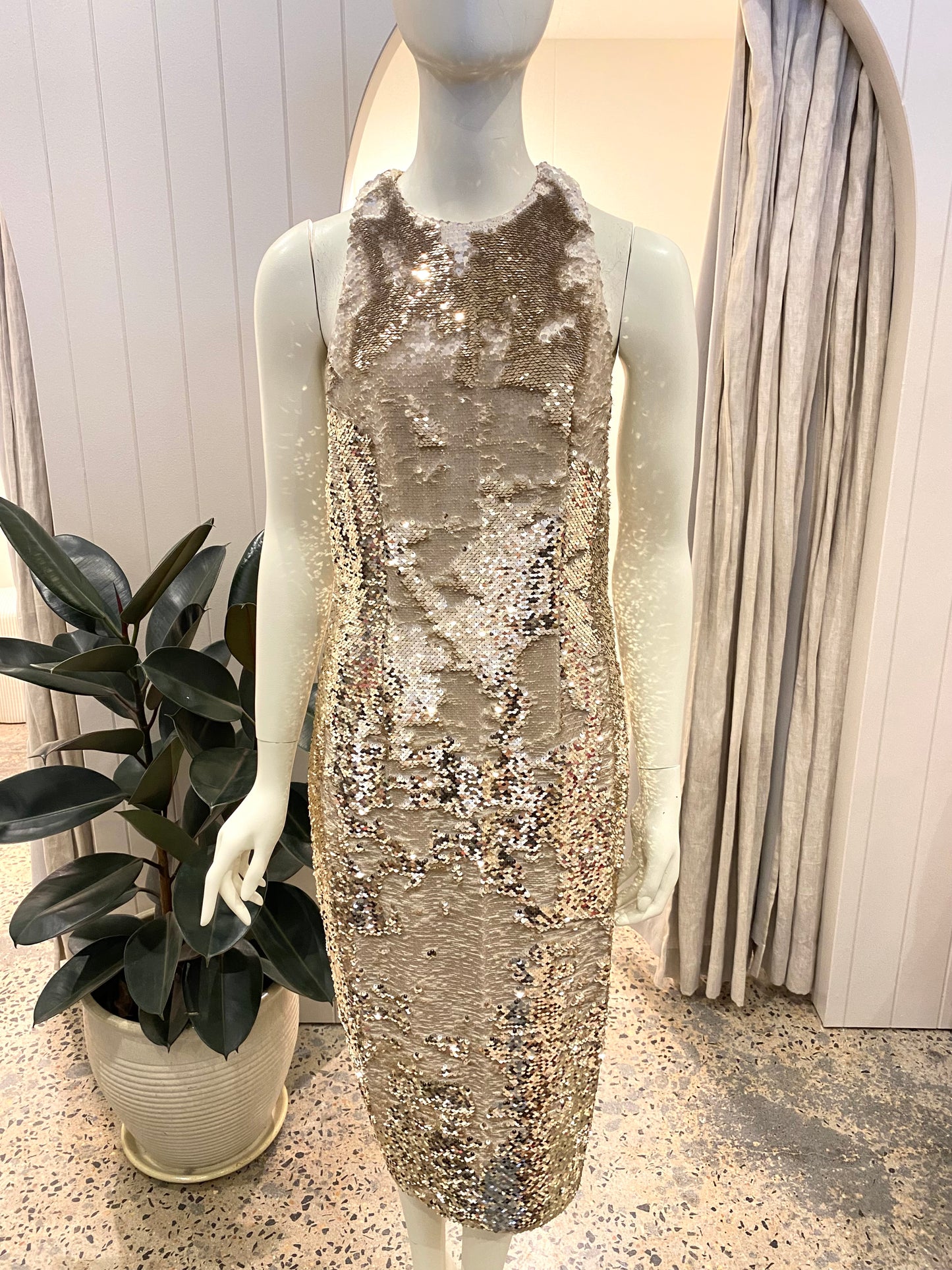 Misha Sequin Halter Neck Dress - Size 10