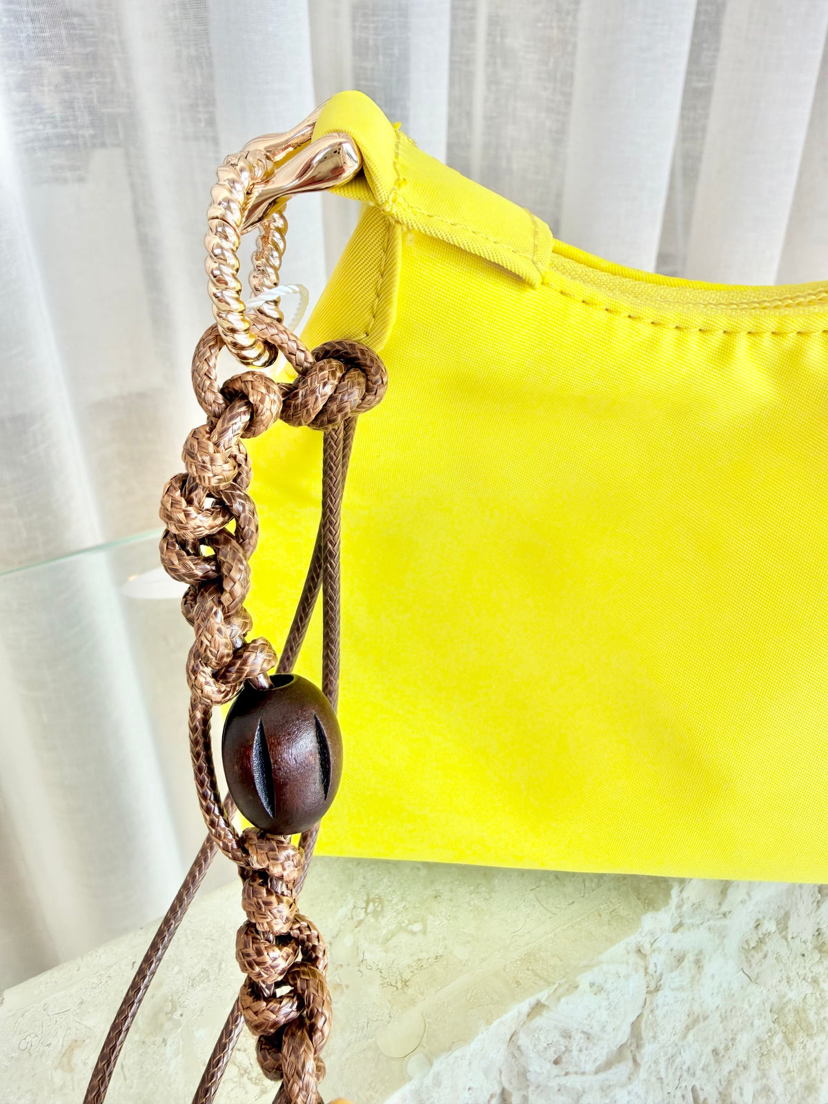 Aupen Yellow Nylon Shoulder Bag