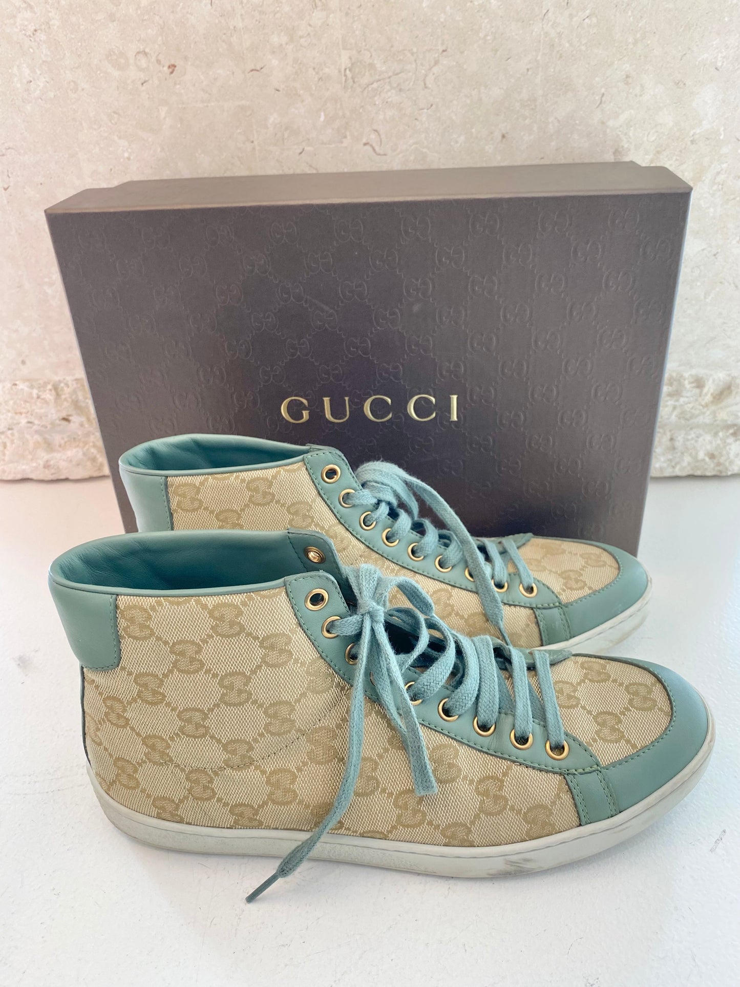 Gucci Green Brooklyn GG Canvas High Top Sneakers - Size 39