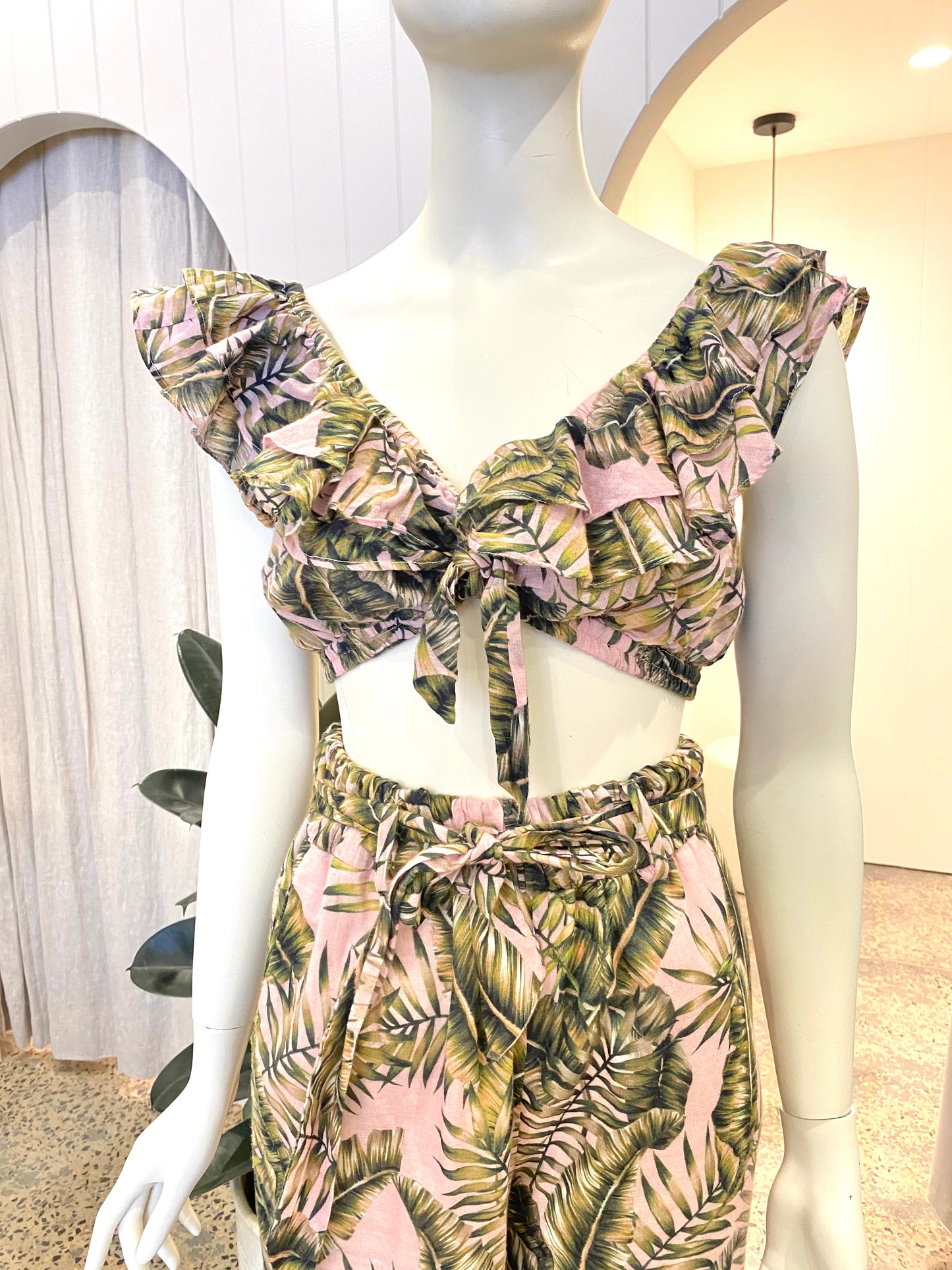 Suboo Cotton Palm Print Pant and Top Set - Size 8 - 10