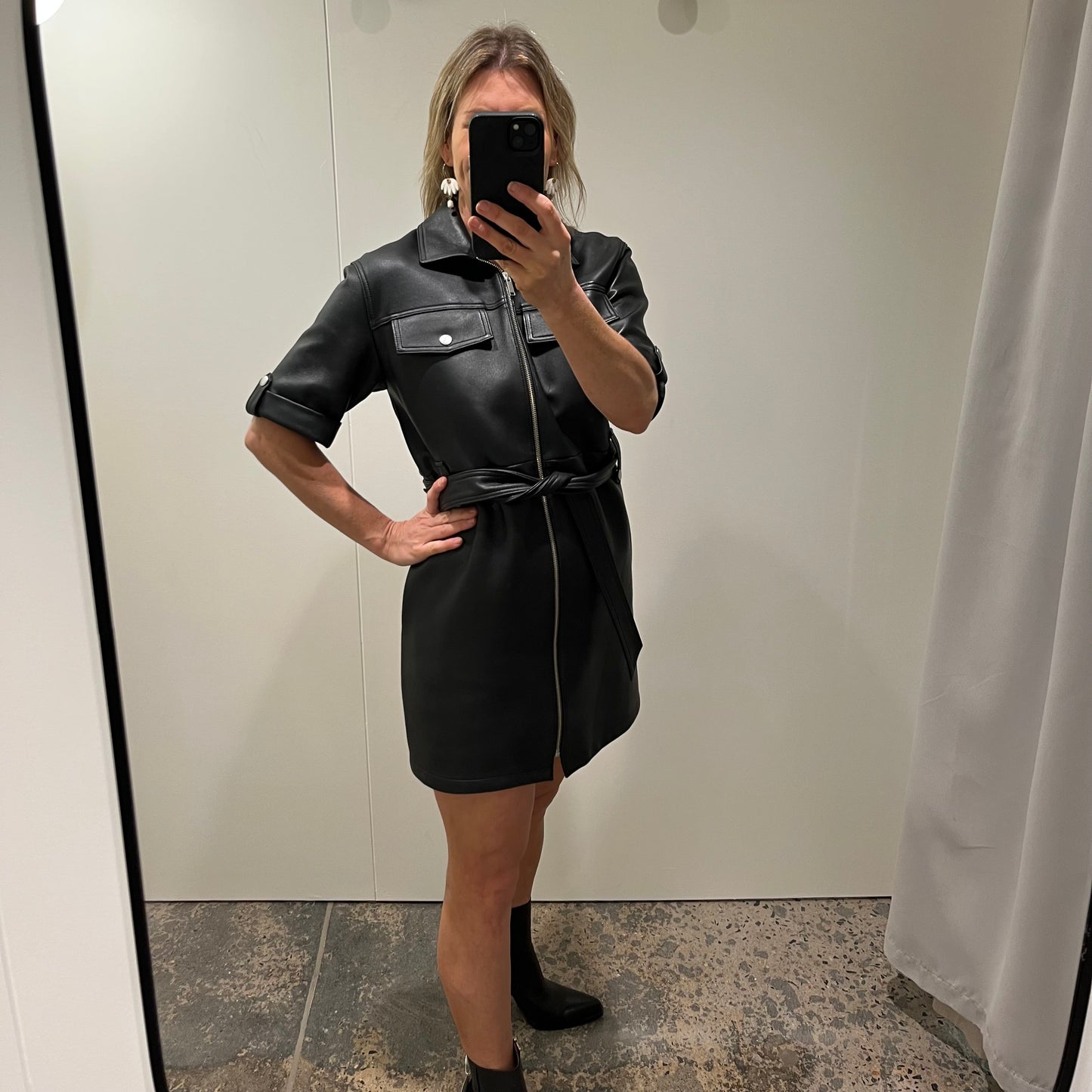 Ena Pelly Belted Leather Mini Dress - Size 10