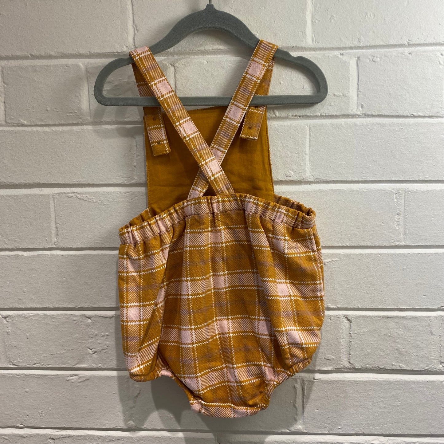 Seed mustard and pink gingham overalls - size 1