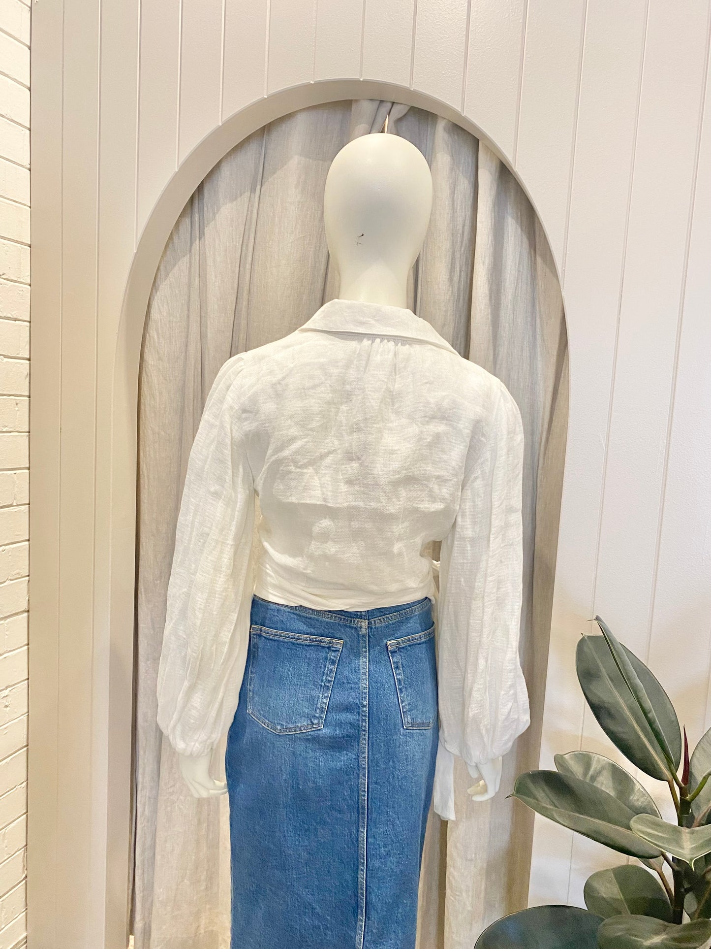 Country Road White Linen Wrap Shirt - Size 12