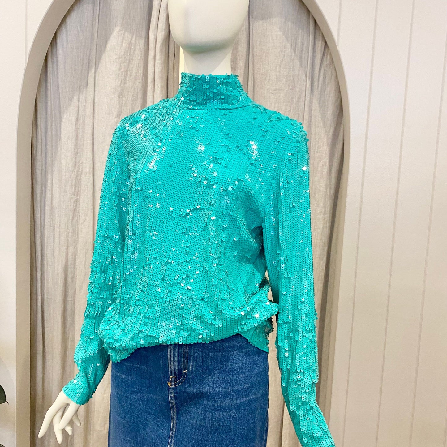 COS Sequin Blouse in Teal - Size 8