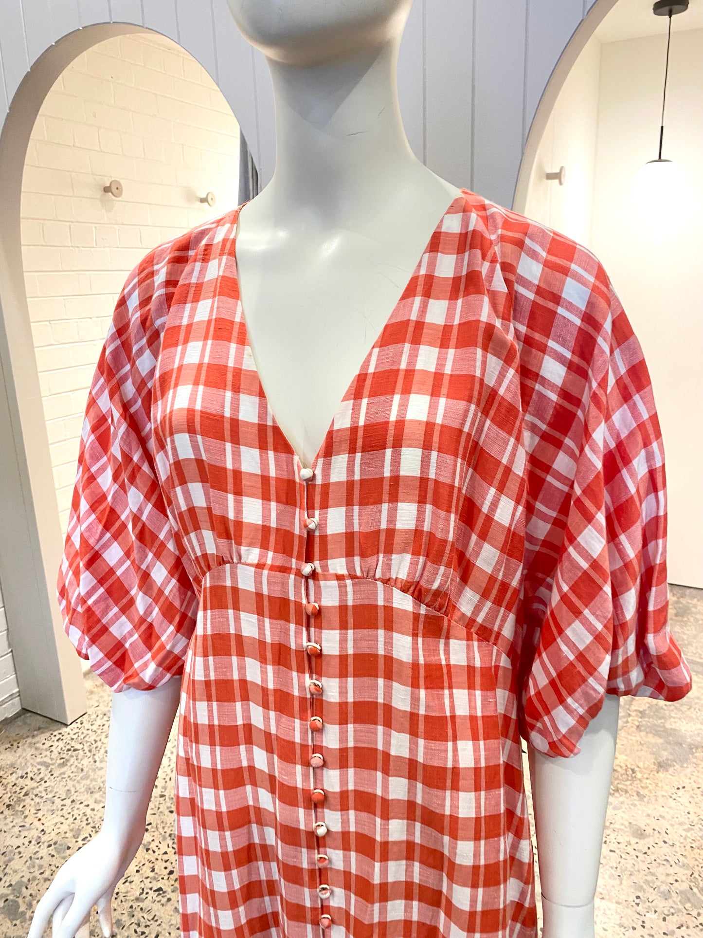 Country Road Check Midi Dress in Red/White - Size 16