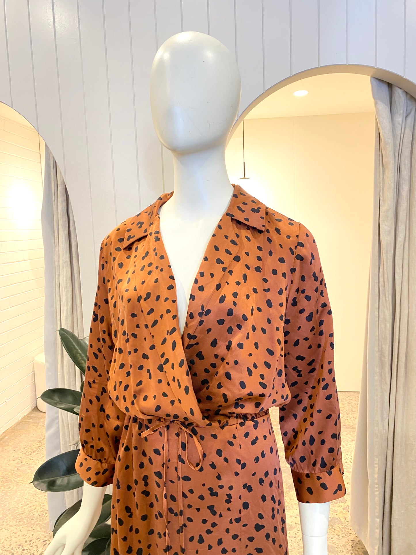 Bec and Bridge Wine with Black Polka Dot Silk Dress - Size 12