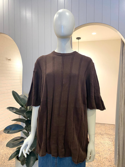 Dissh Ribbed Knit Tunic in Chocolate - Size 14/16