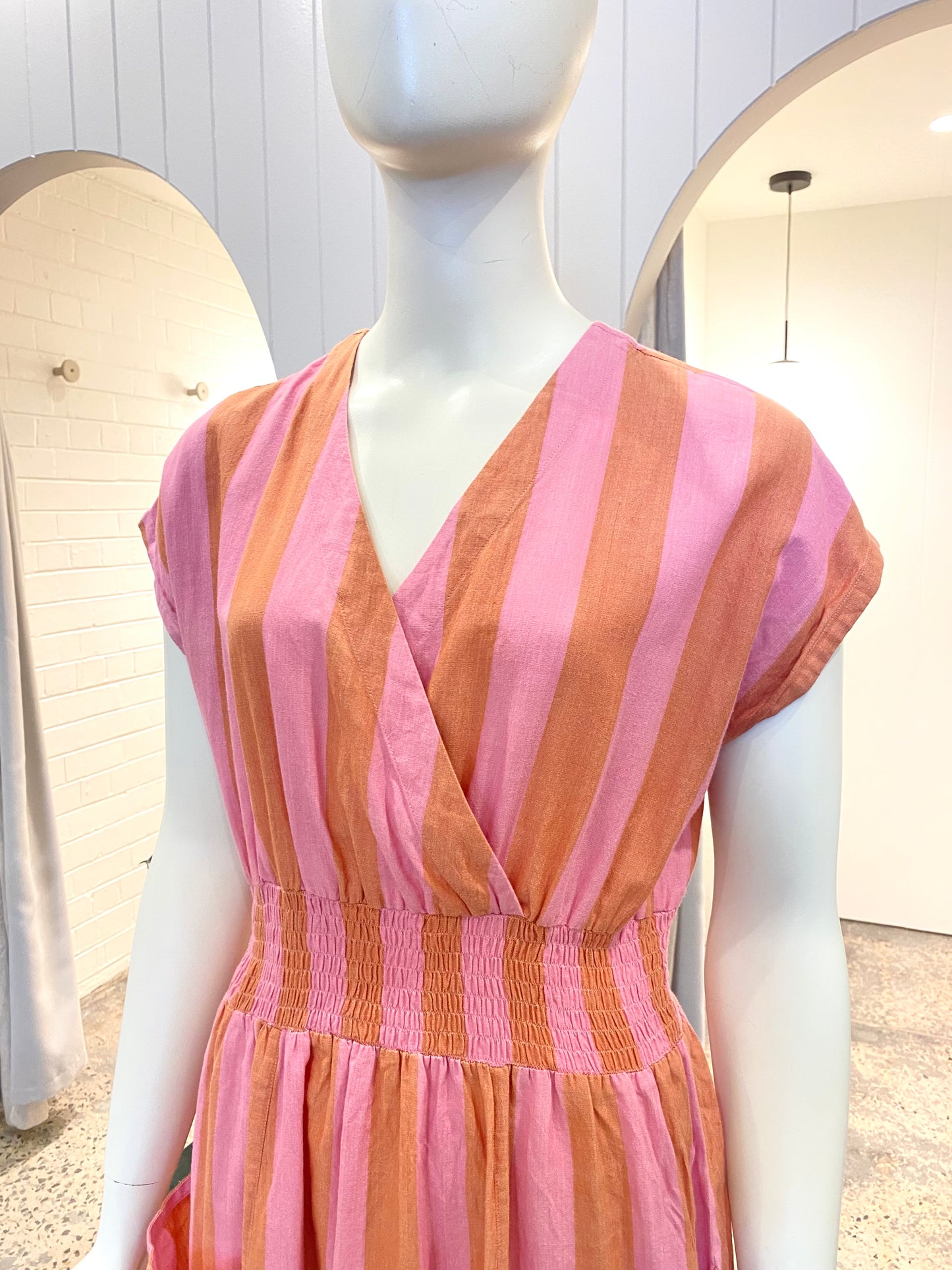 Nancybird Striped Linen Midi Dress - Size 10