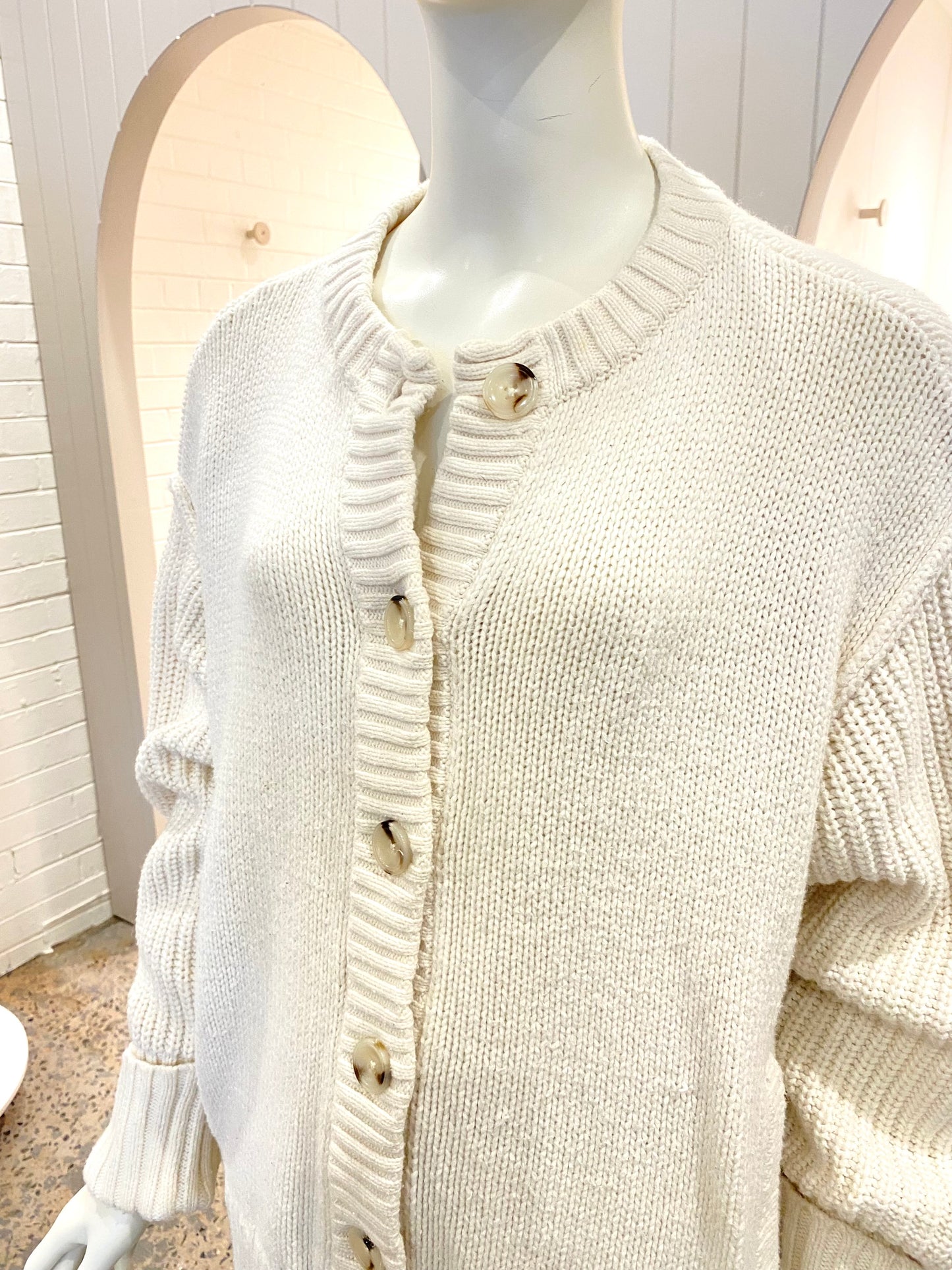Elka Collective White Cotton Blend Cardigan - Size 14