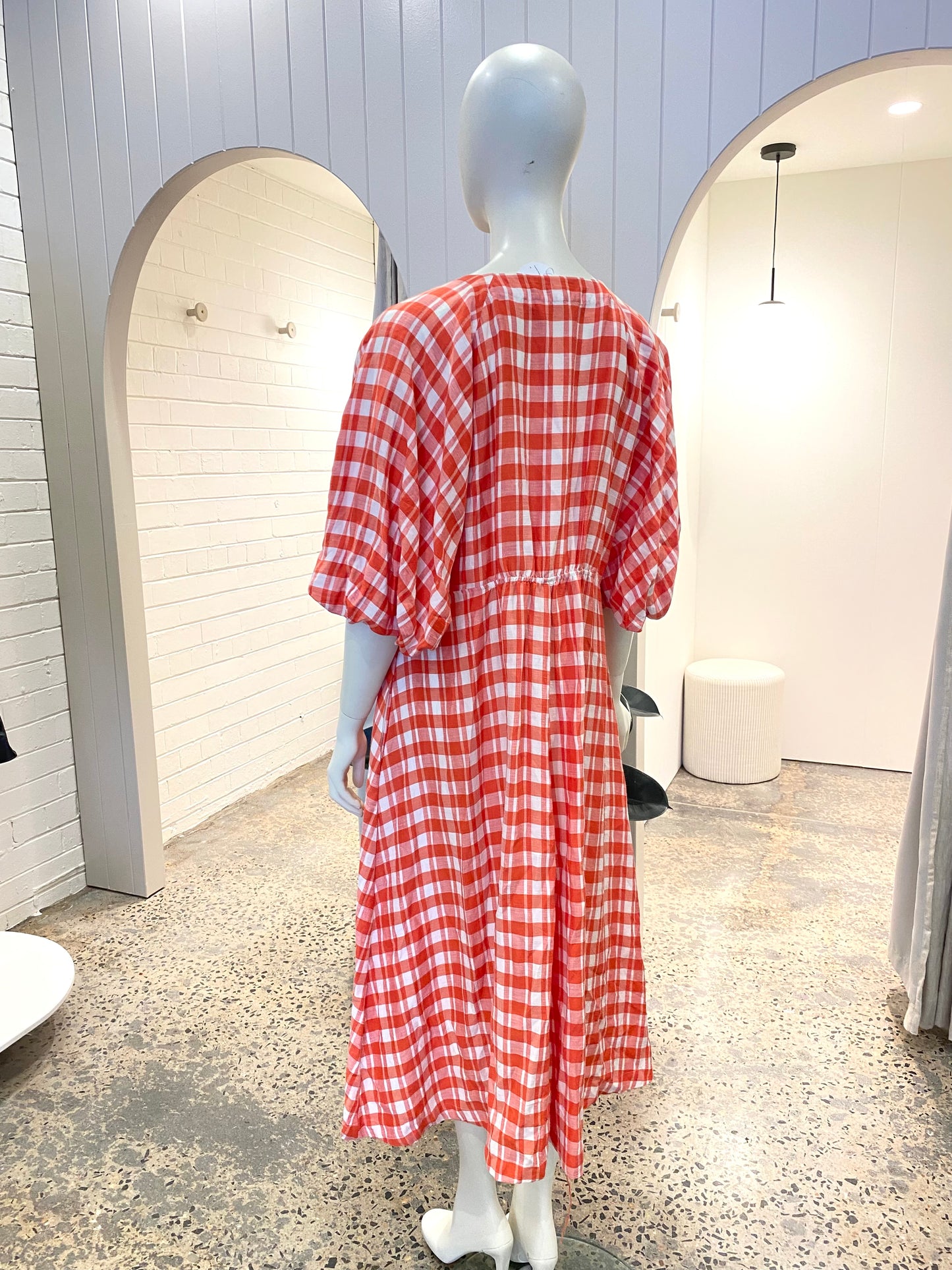 Country Road Check Midi Dress in Red/White - Size 16