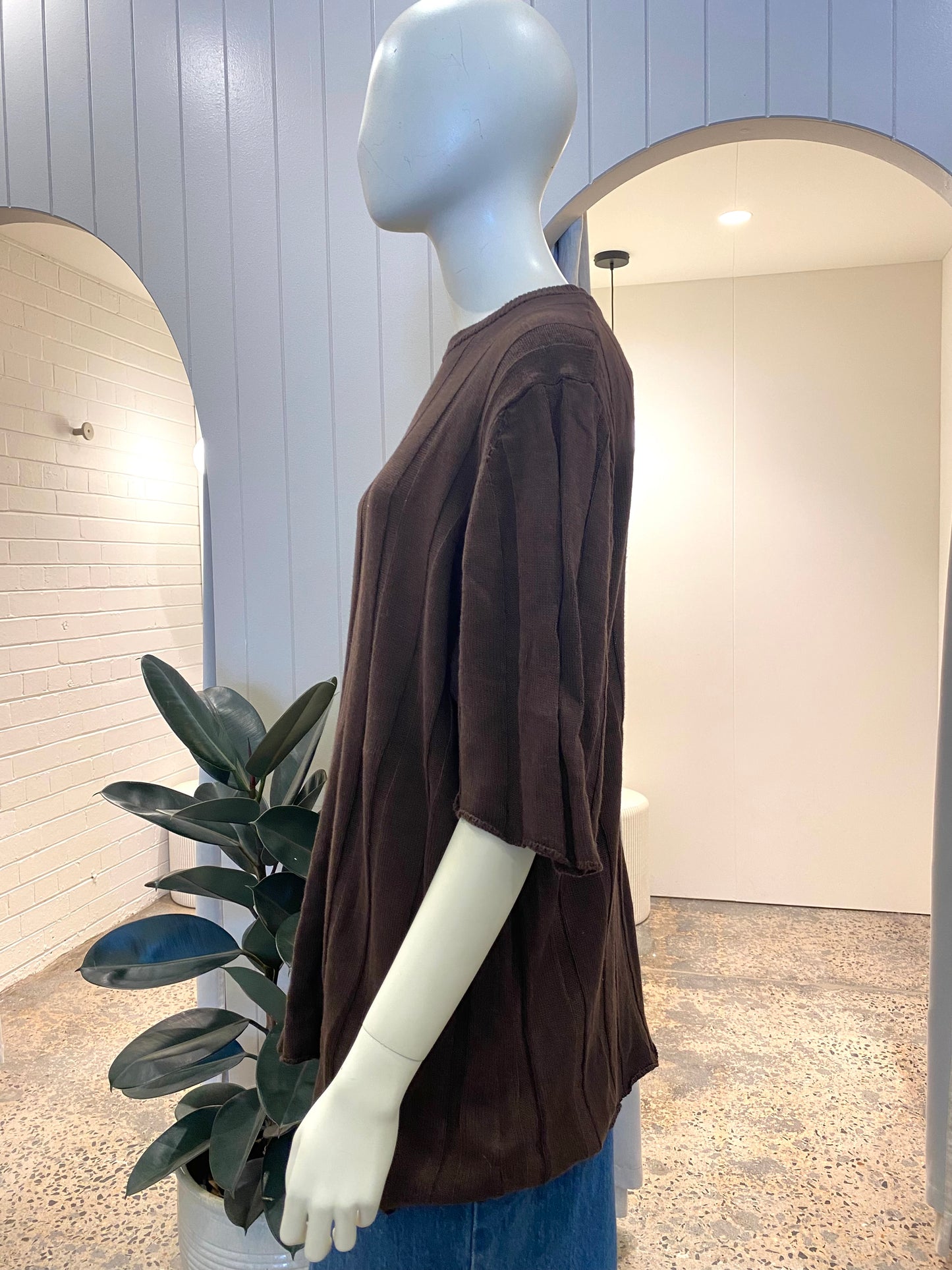 Dissh Ribbed Knit Tunic in Chocolate - Size 14/16