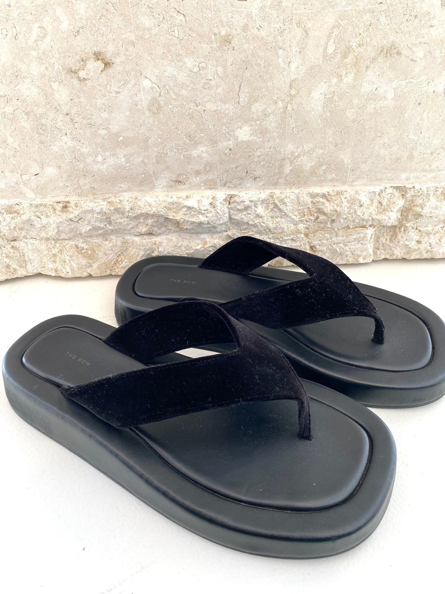 The Row Ginza Velvet Sandals in Black - Size 40
