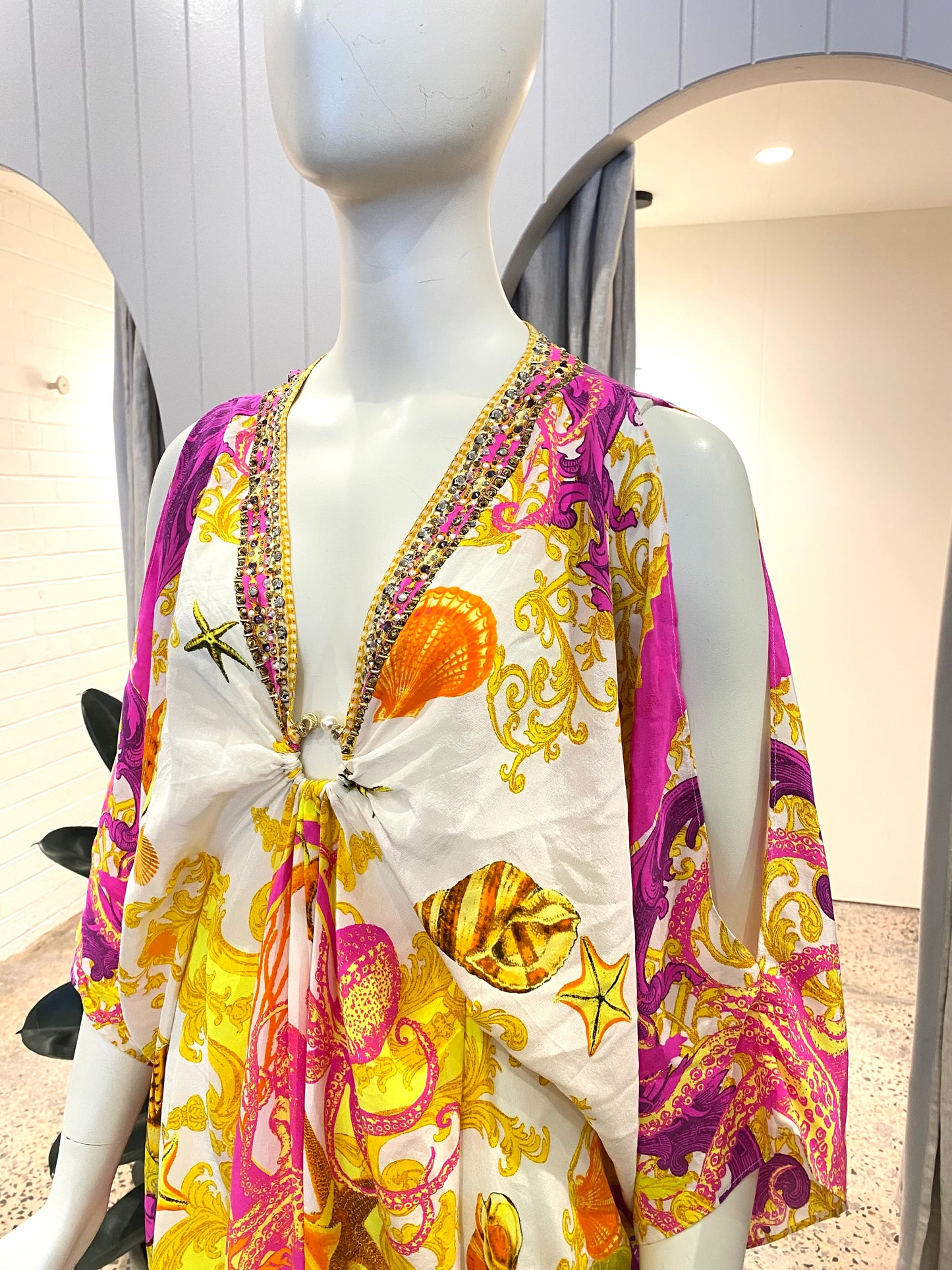 Camilla Squid Squad Short Silk Kaftan - One Size