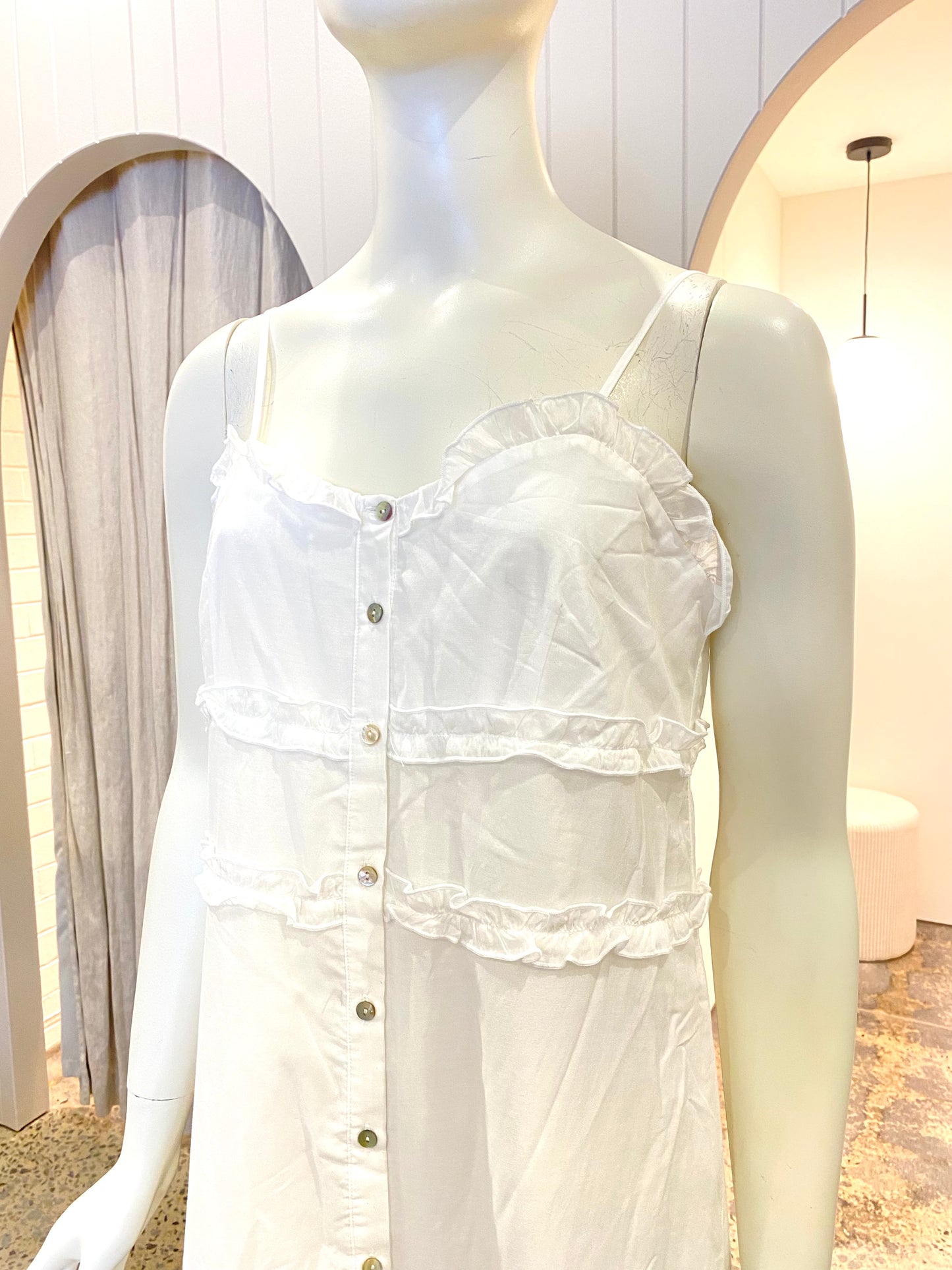 Bird & Knoll Connie Frill Maxi Dress - Size M (10)