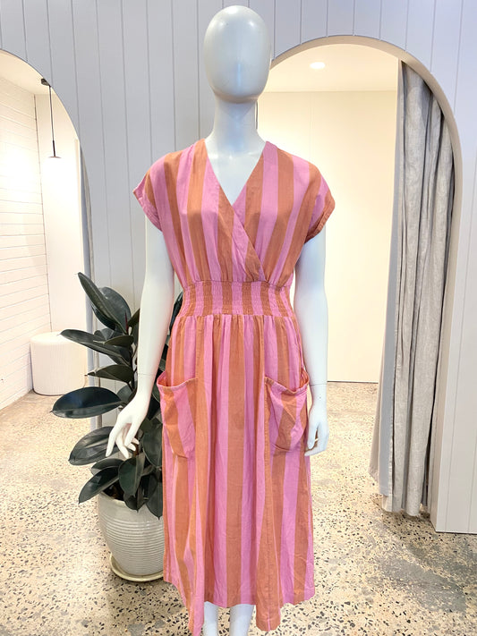 Nancybird Striped Linen Midi Dress - Size 10