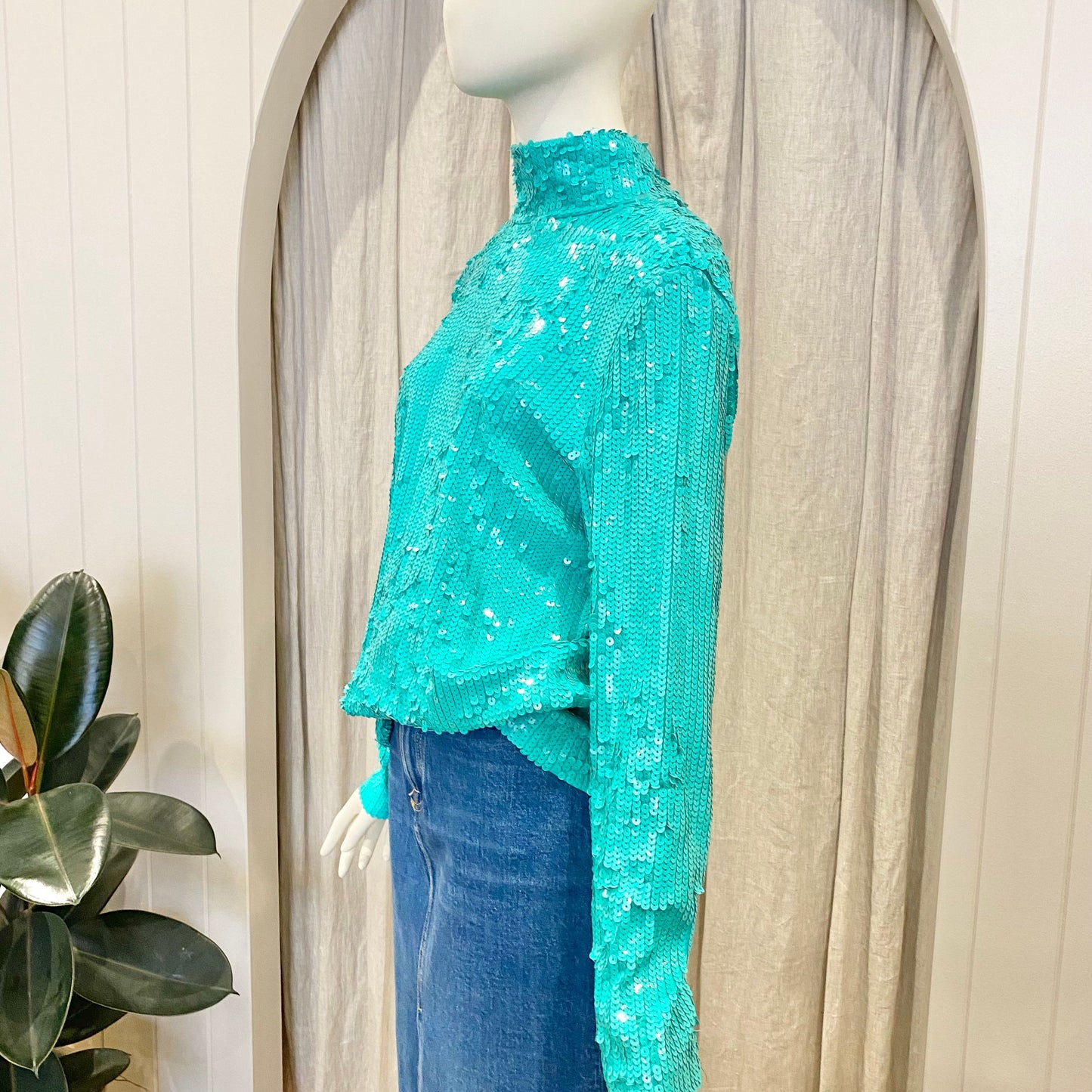 COS Sequin Blouse in Teal - Size 8