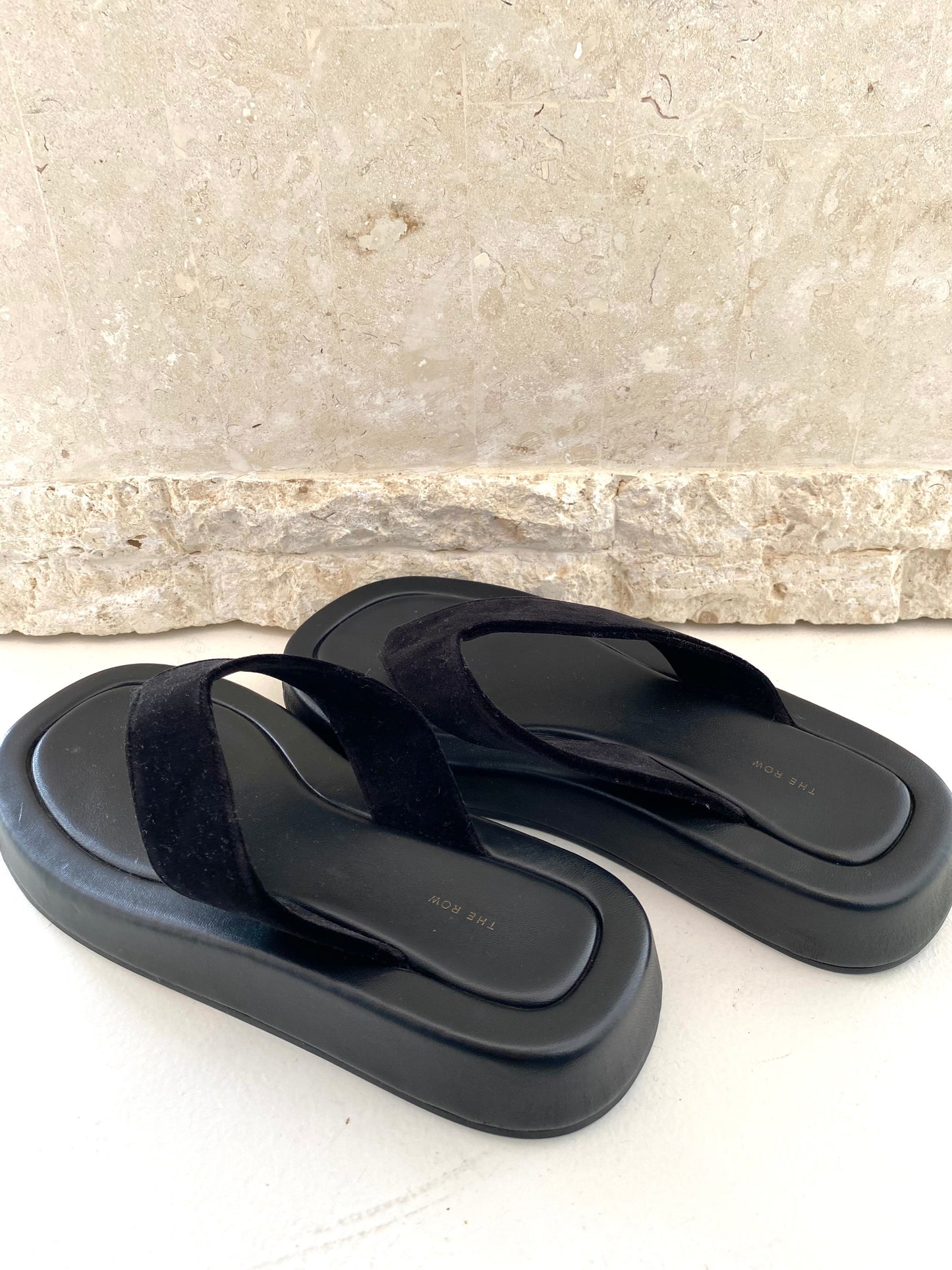 The Row Ginza Velvet Sandals in Black - Size 40