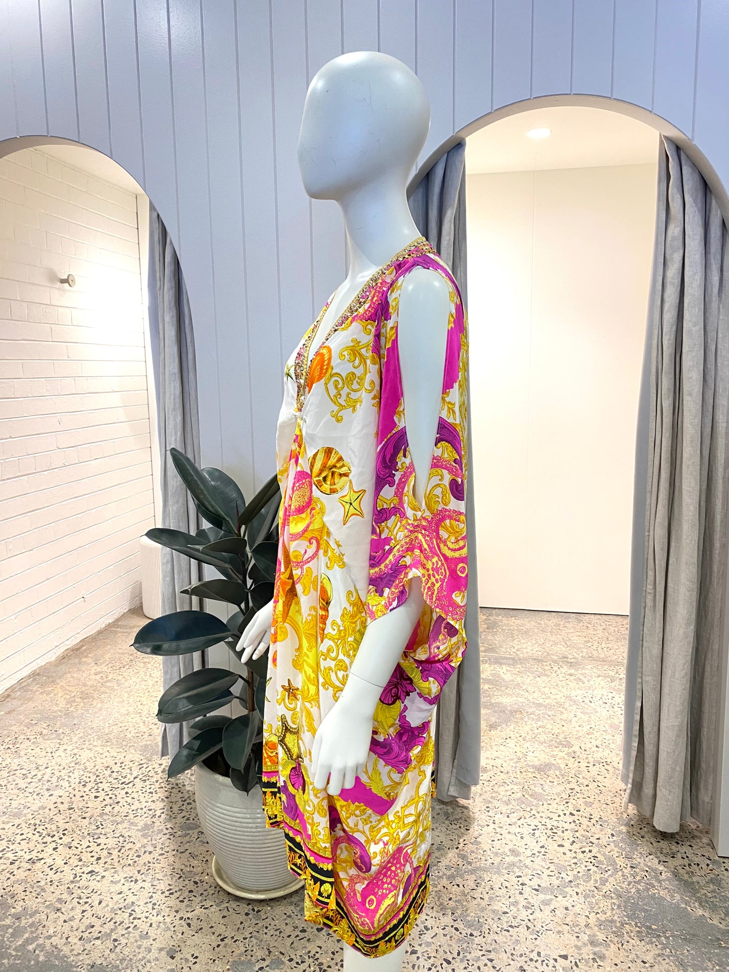 Camilla Squid Squad Short Silk Kaftan - One Size