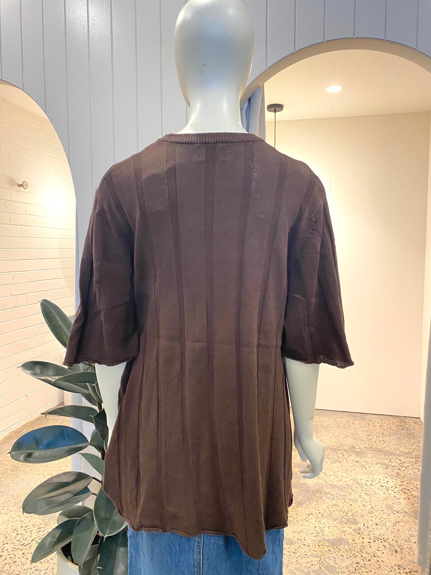 Dissh Ribbed Knit Tunic in Chocolate - Size 14/16