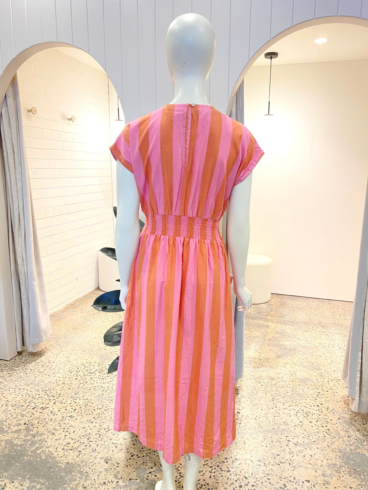 Nancybird Striped Linen Midi Dress - Size 10
