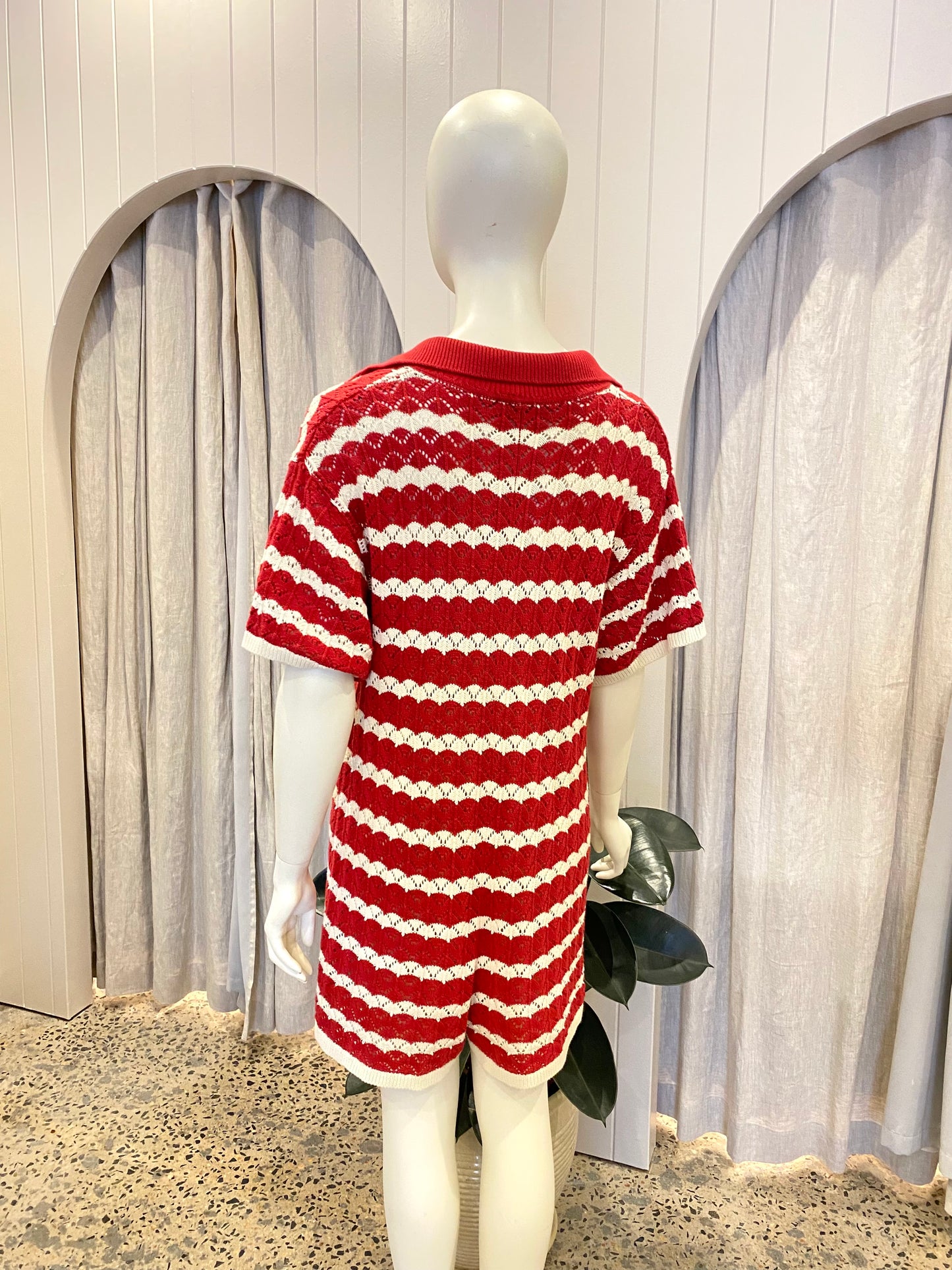 Shona Joy Red Relaxed Leonor Crochet Playsuit - Size XS