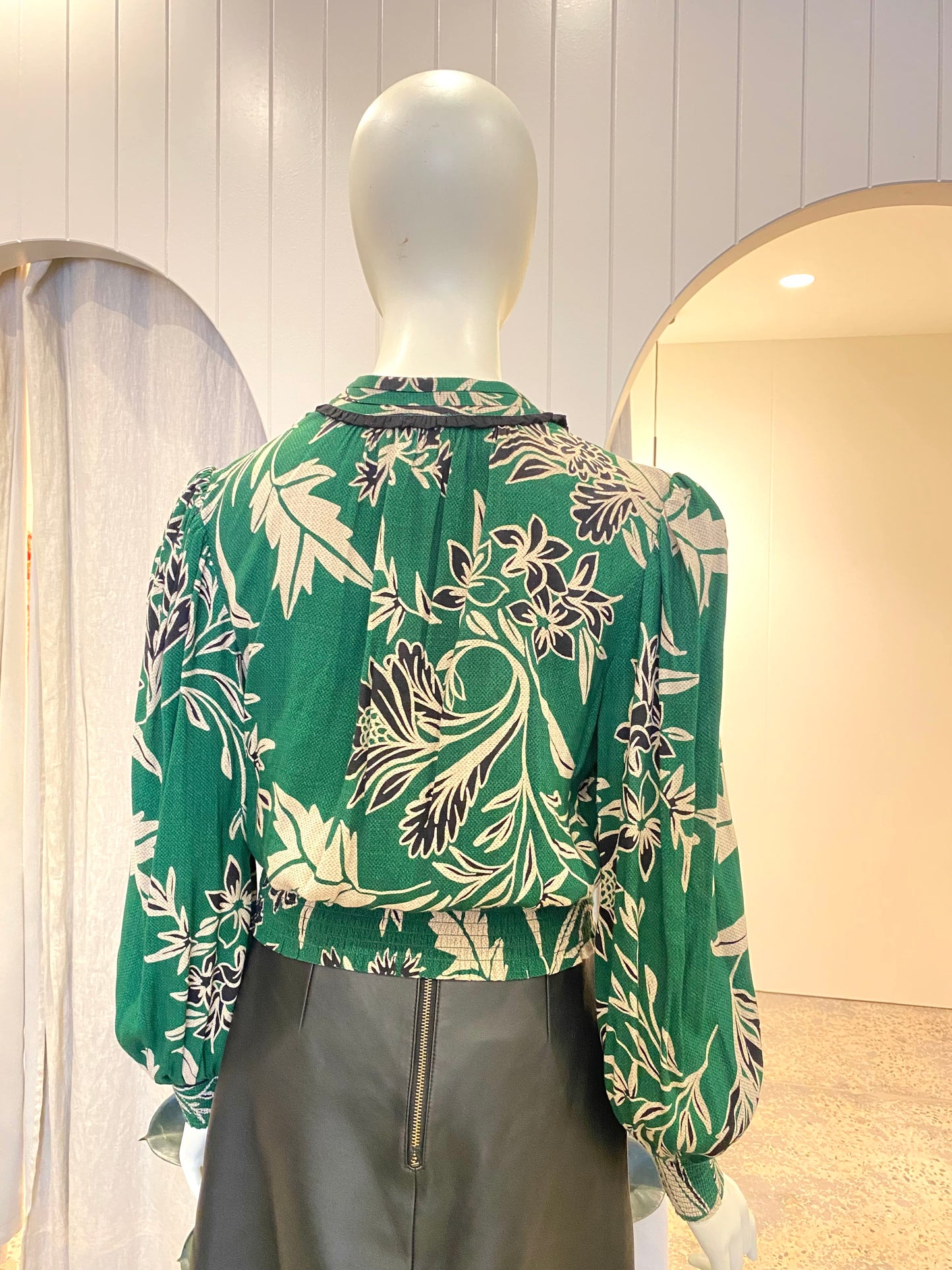 Husk Green Floral Blouse - Size 8