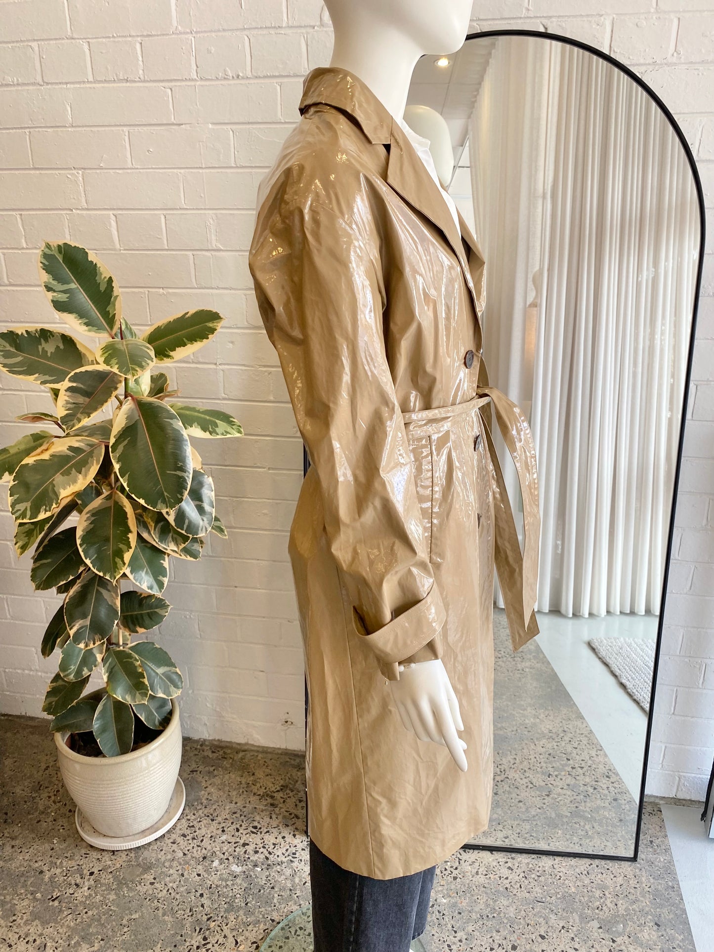 Ba&Sh Beige Cal Faux Leather Trench Coat - Size 1 (8-12)