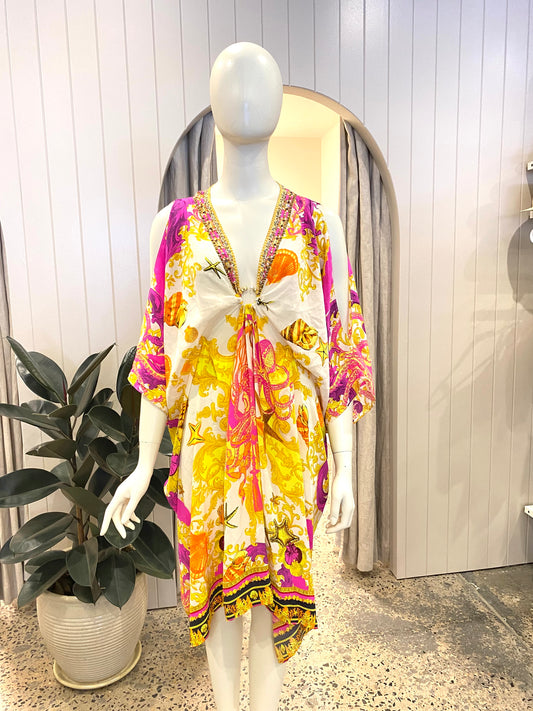 Camilla Squid Squad Short Silk Kaftan - One Size