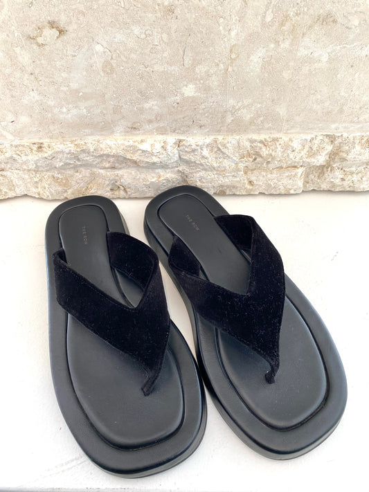 The Row Ginza Velvet Sandals in Black - Size 40