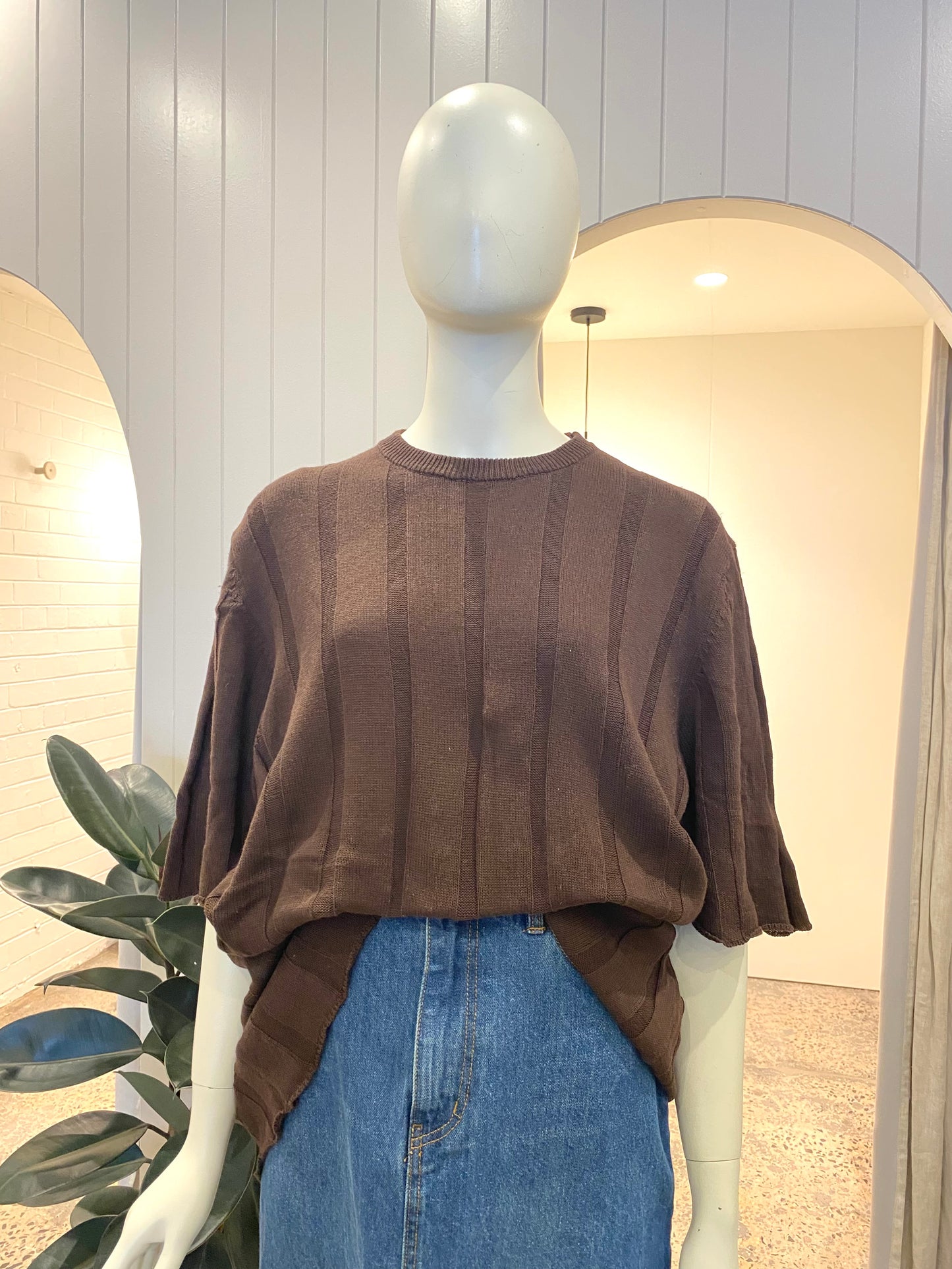 Dissh Ribbed Knit Tunic in Chocolate - Size 14/16