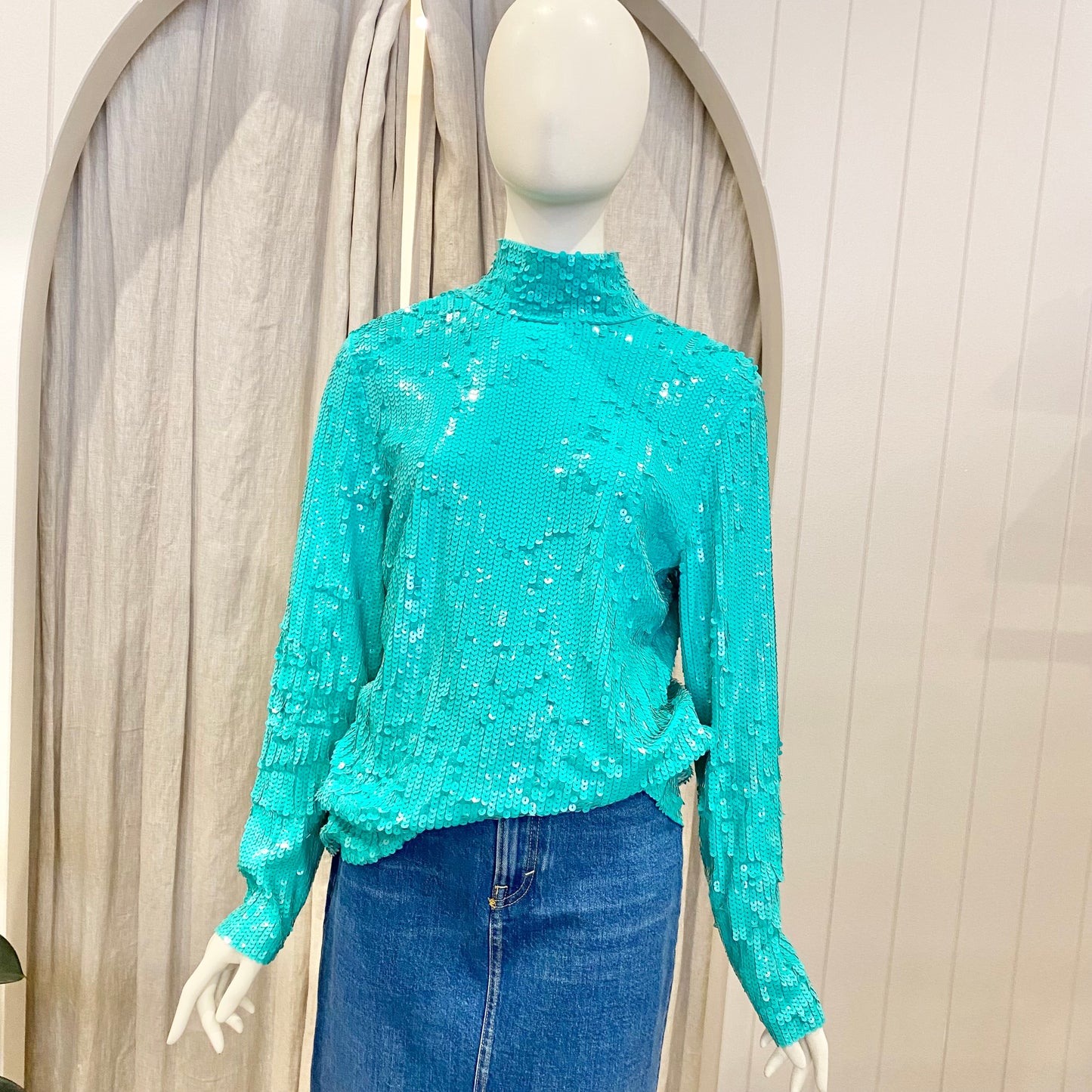 COS Sequin Blouse in Teal - Size 8