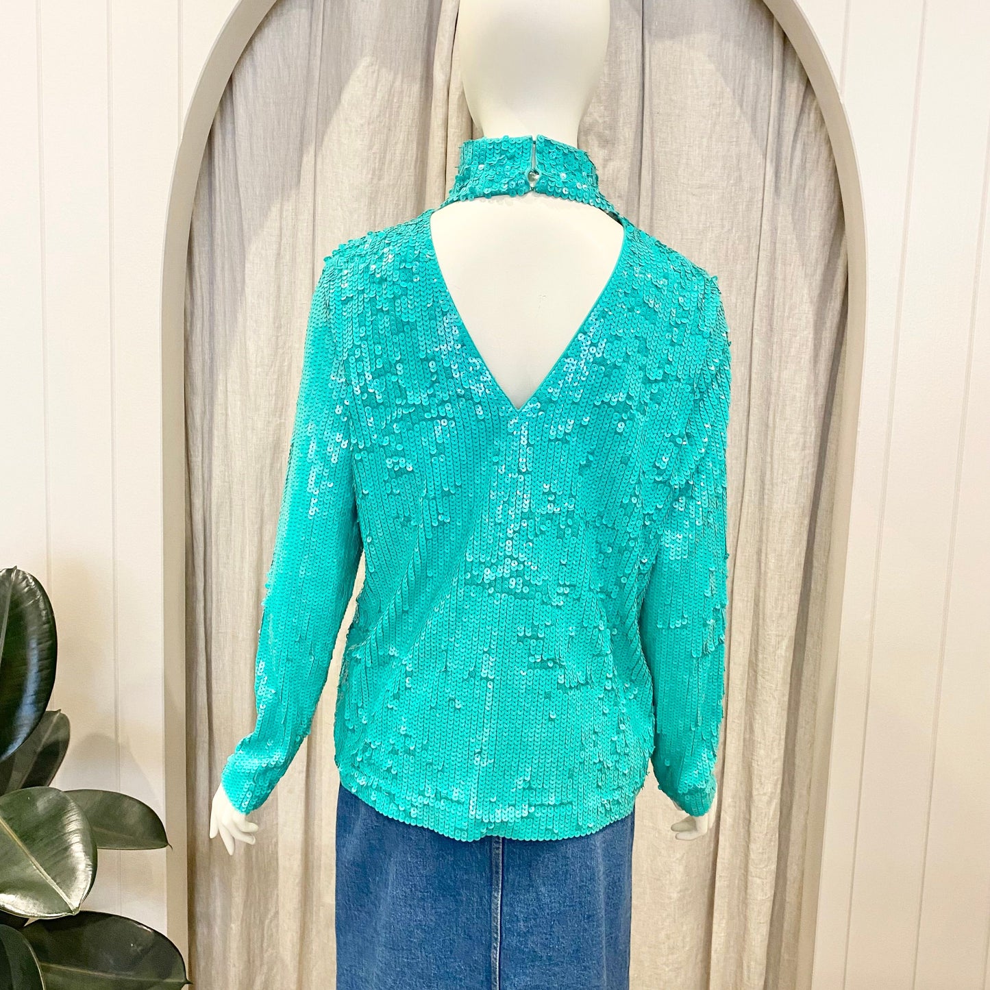 COS Sequin Blouse in Teal - Size 8