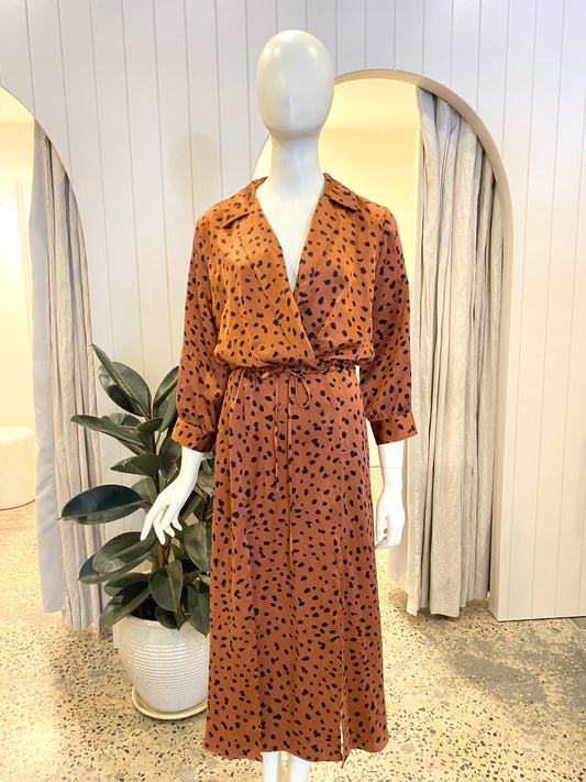 Bec and Bridge Wine with Black Polka Dot Silk Dress - Size 12