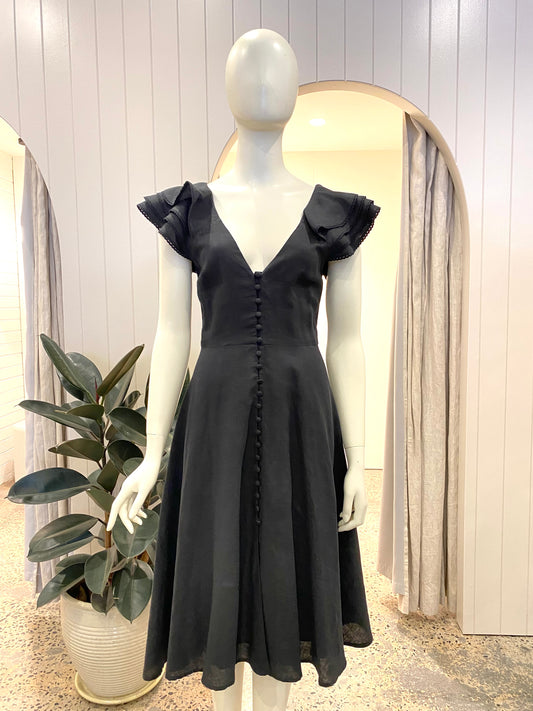 Bec & Bridge La Fontelina Ruffled Dress in Black - Size 8