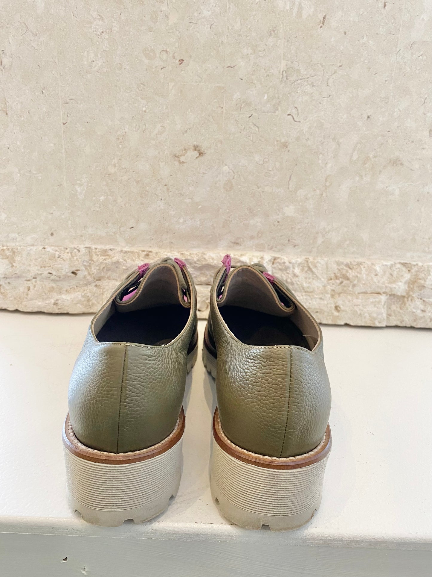 Habbot Mauri Platform Lace Ups Khaki - Size 42