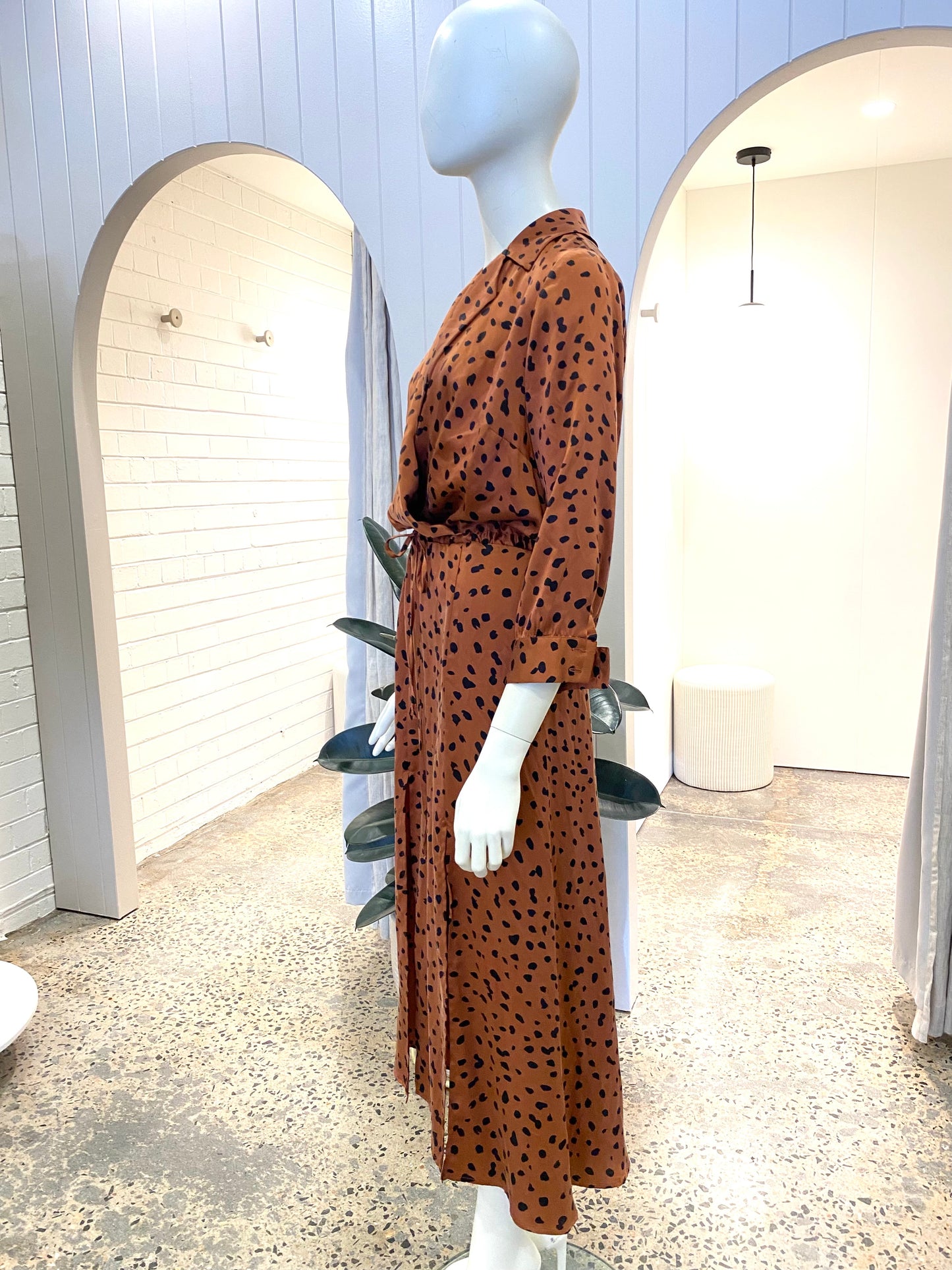 Bec and Bridge Wine with Black Polka Dot Silk Dress - Size 12