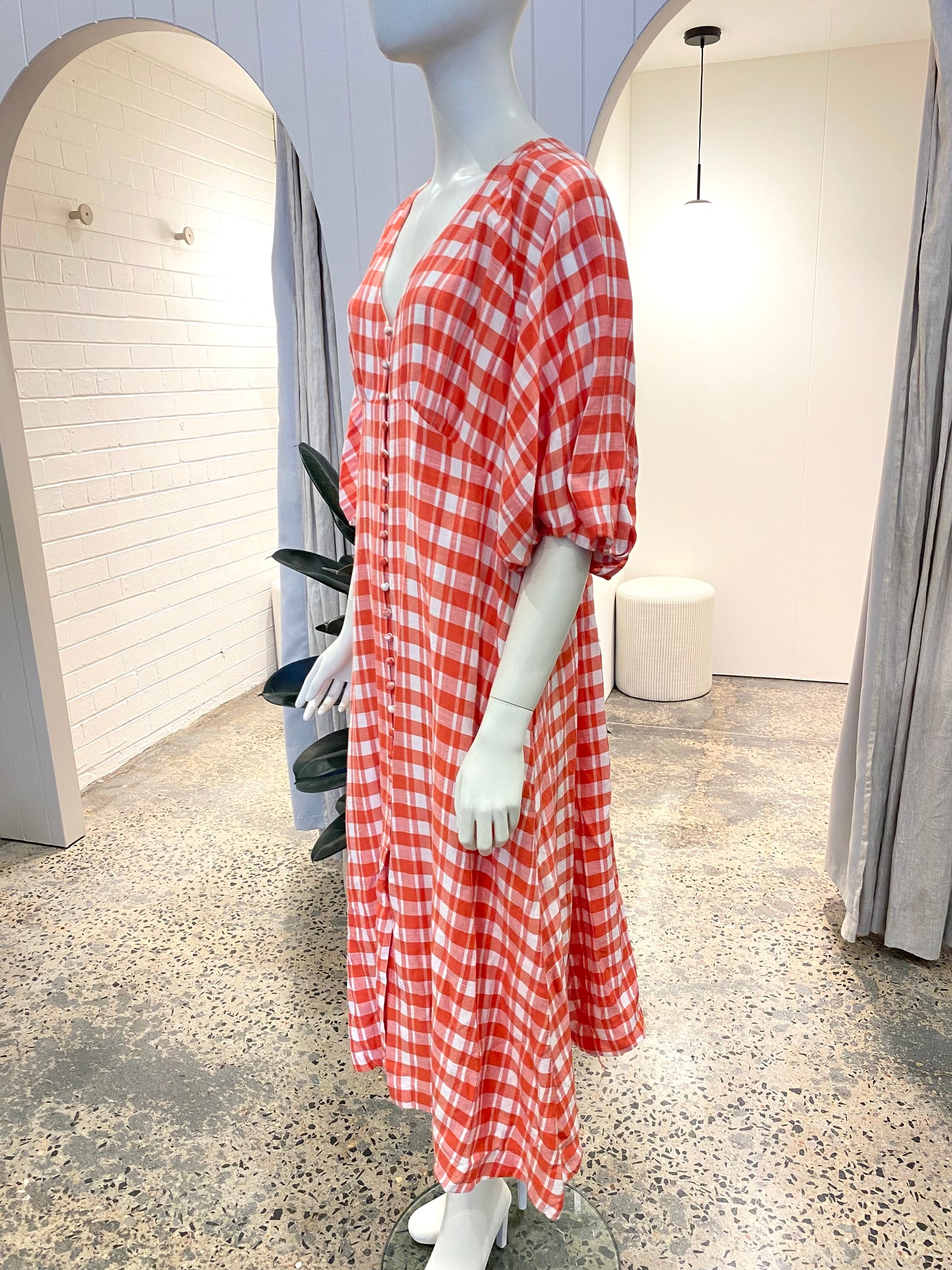 Country Road Check Midi Dress in Red/White - Size 16