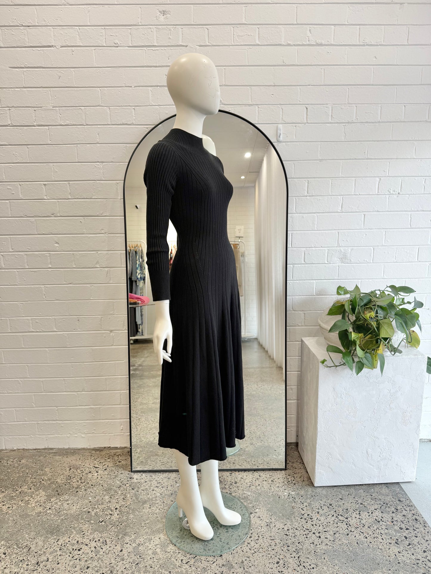 Morrison Black Ribbed Knit Dress - Size 1 (8)